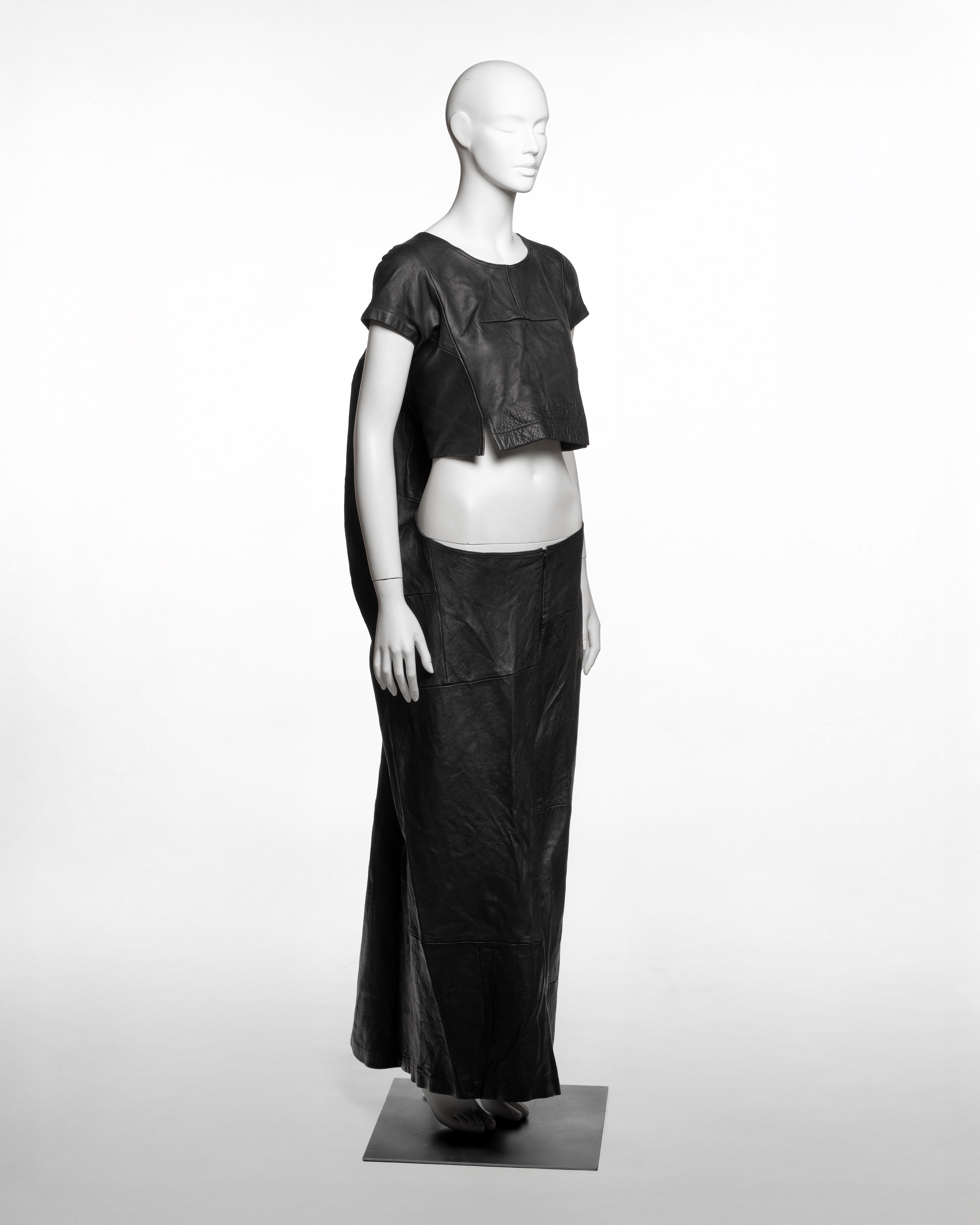 Junya Watanabe Schwarzes Patchwork-Maxikleid aus Leder mit Patchworkmuster, H/W 1995 Damen im Angebot