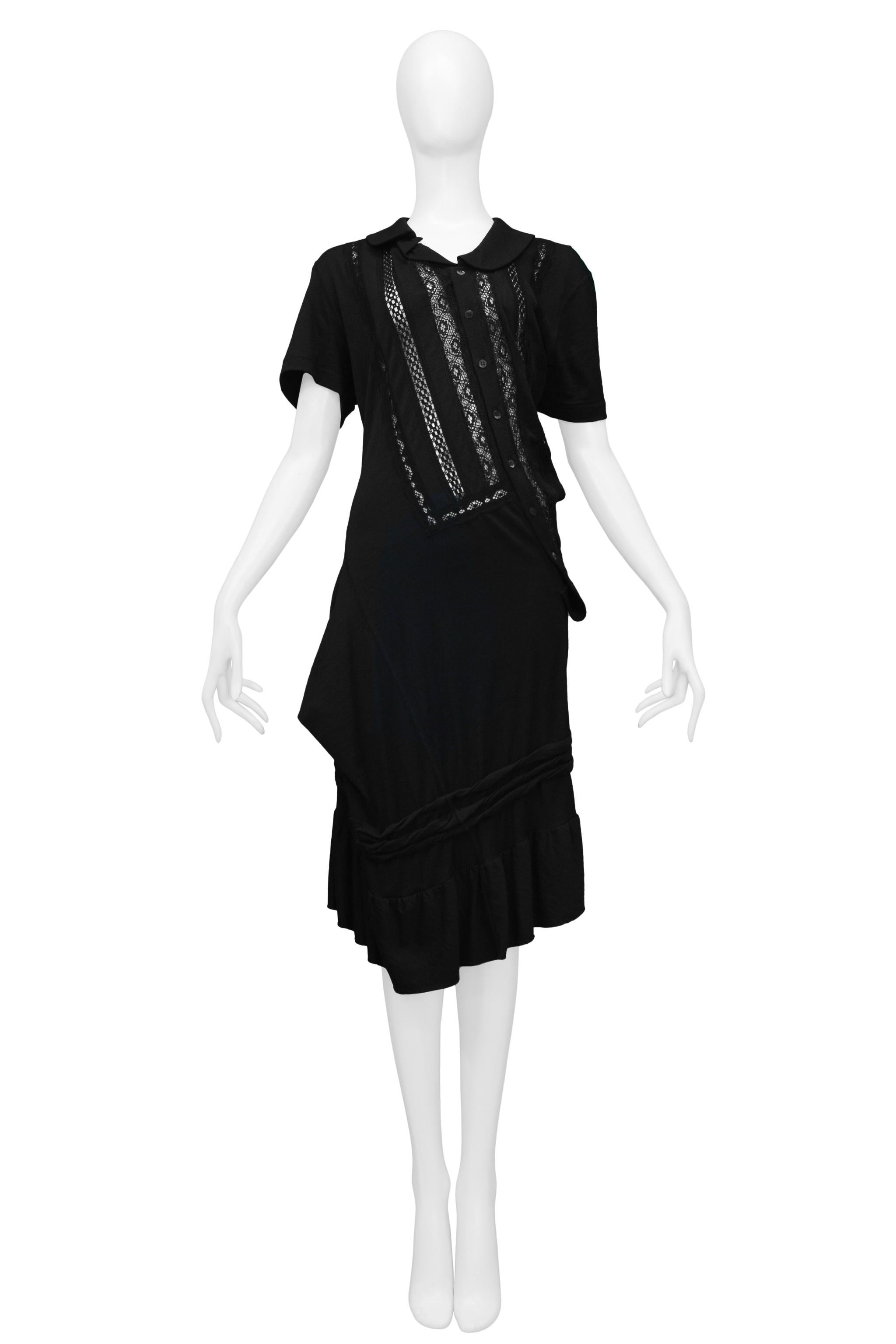Resurrection Vintage is excited to offer a vintage Junya Watanabe for Comme des Garcons black wool jersey twist dress with the button placket and lace insets. 

Junya Watanabe
Size: Small
95% Wool, 5% Polyurethane, Lace: 73% Cupra Rayon, 27% R
2007