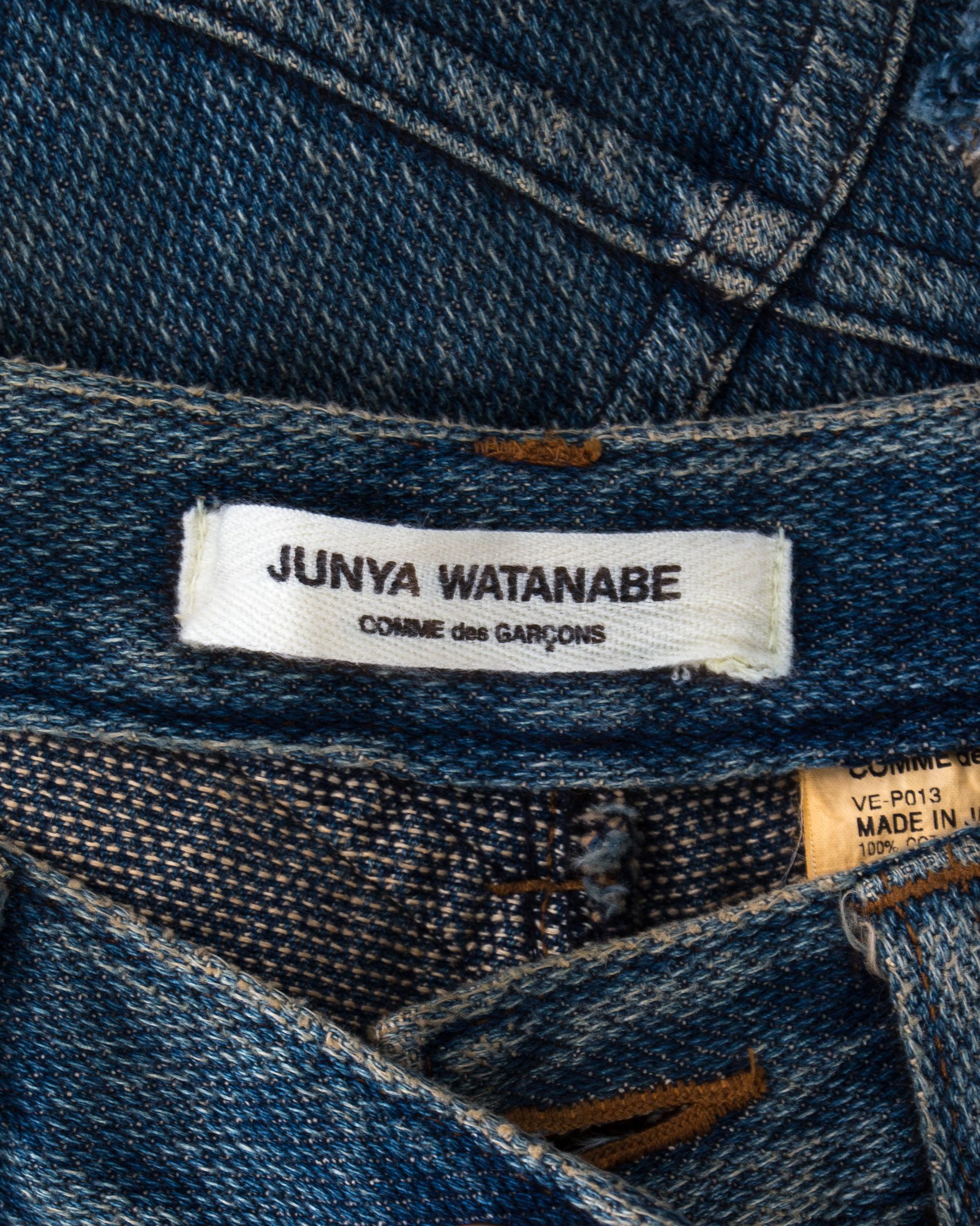 Junya Watanabe blue denim flared jeans with frayed cut outs, ss 2002 In Good Condition In London, London