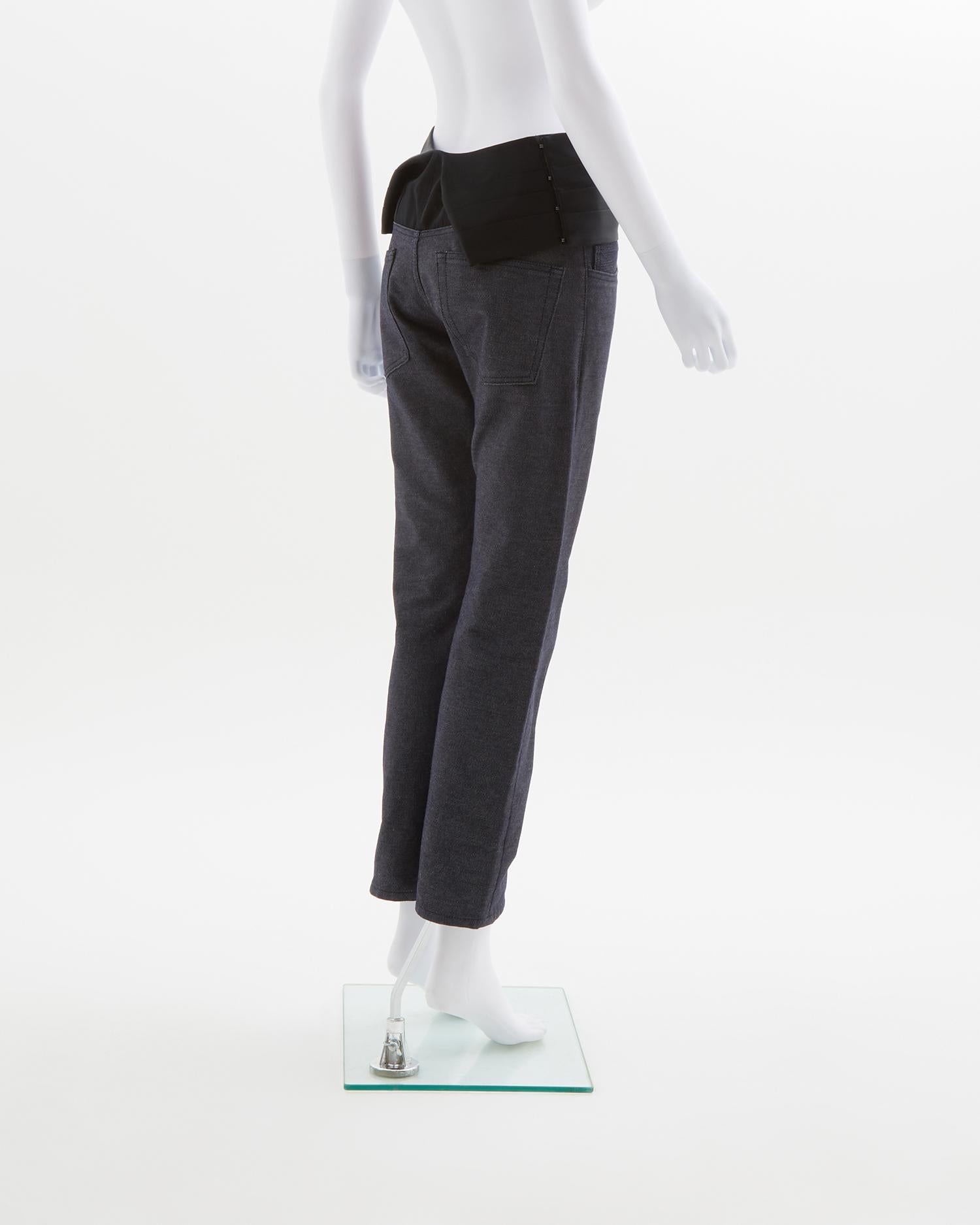 Black Junya Watanabe blue denim tuxedo belt pants, ss 2007 For Sale