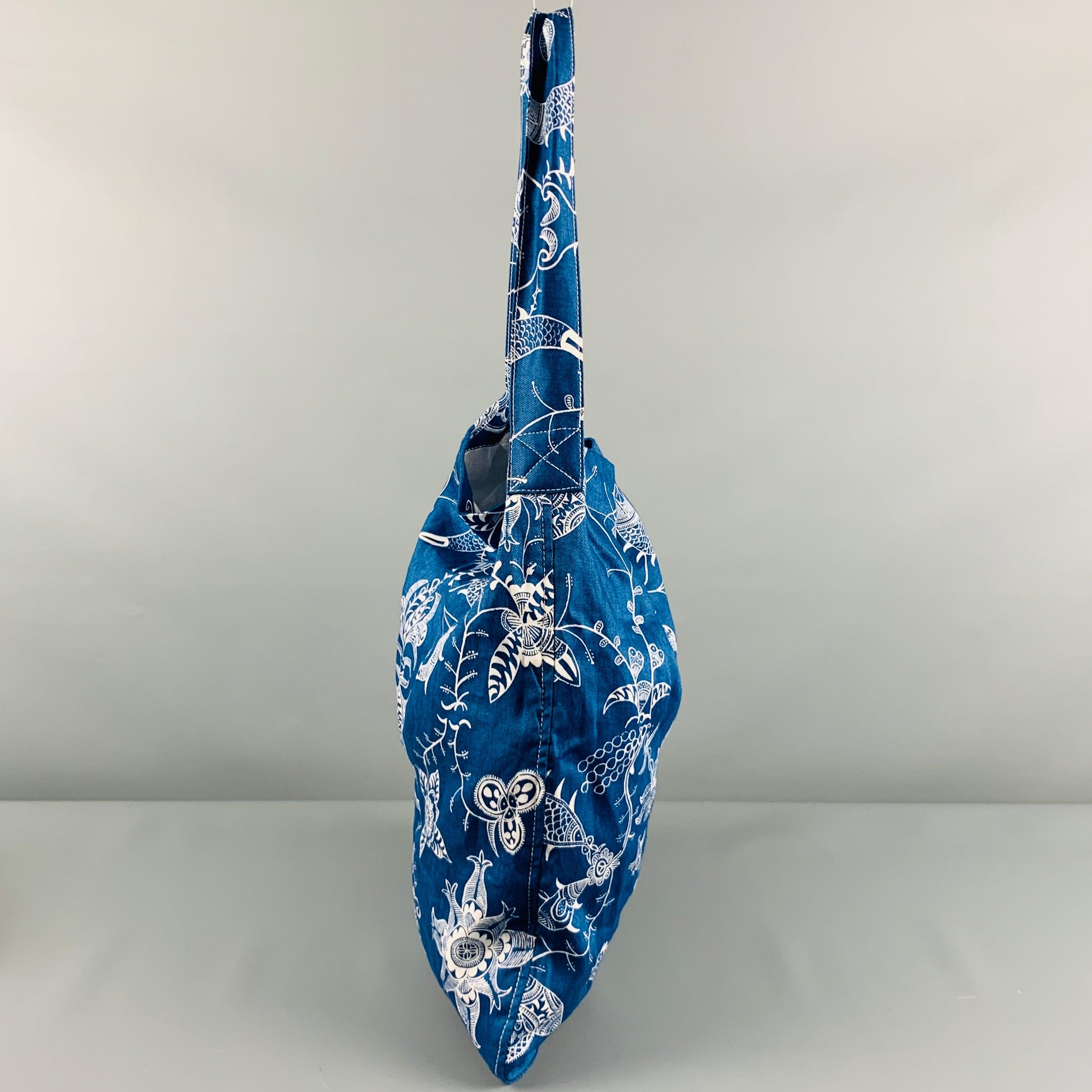Junya Watanabe Bleu Blanc Abstrait Floral Linen Tote Bag Pour hommes en vente
