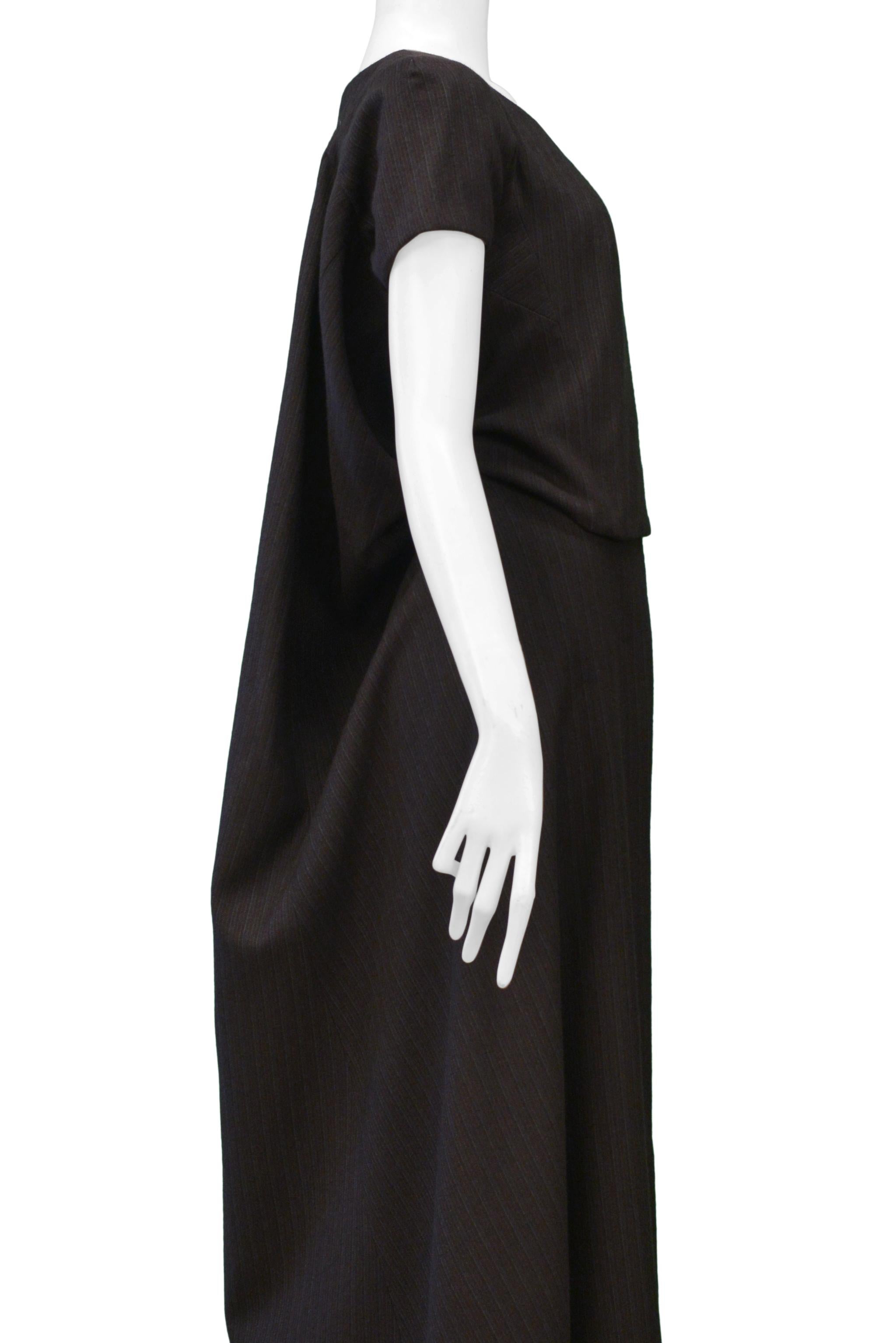 Junya Watanabe Brown Wool Pinstripe Concept Maxi Dress 1996 For Sale 5