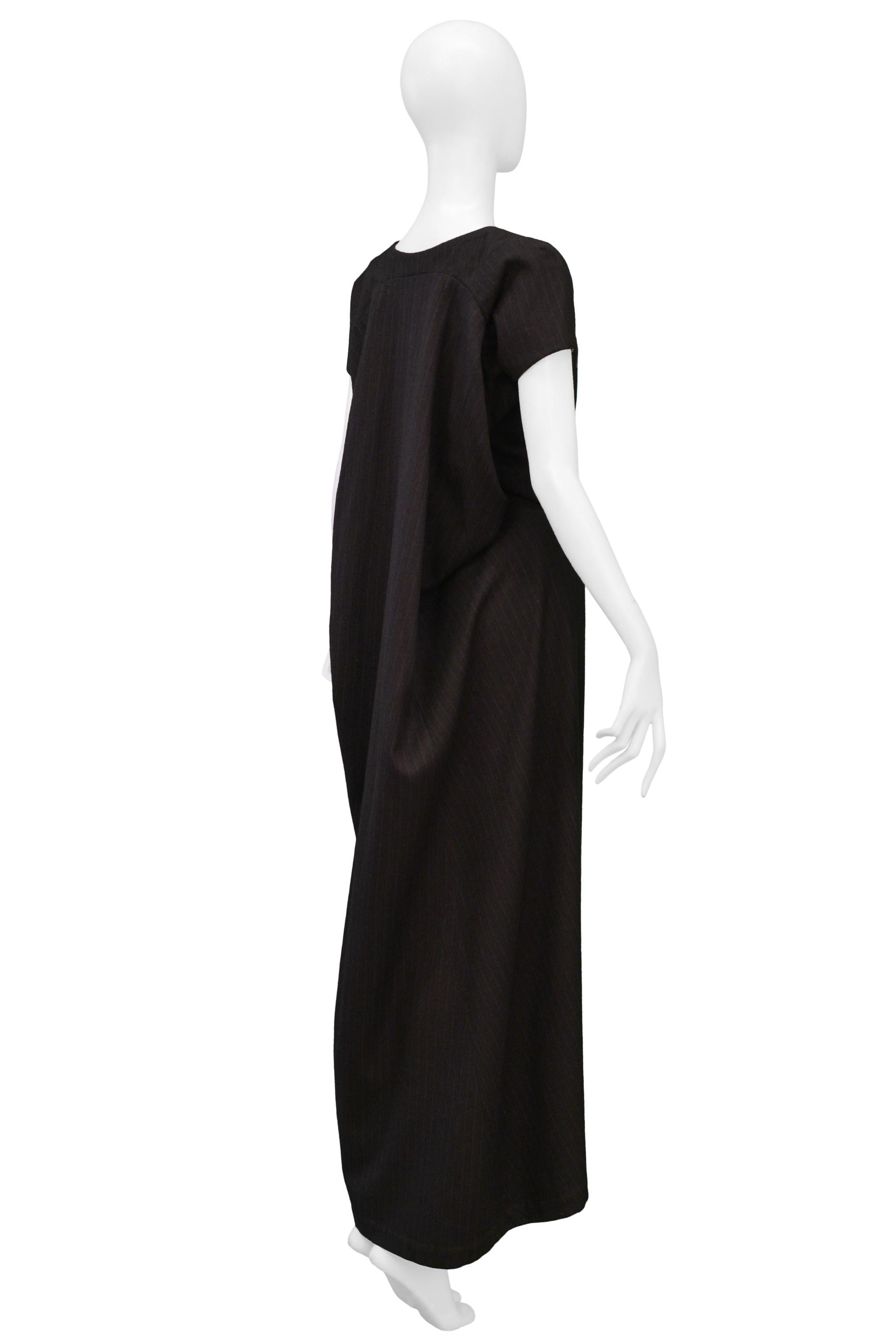 Junya Watanabe Braunes Nadelstreifen-Maxikleid aus Wolle 1996 (Schwarz) im Angebot