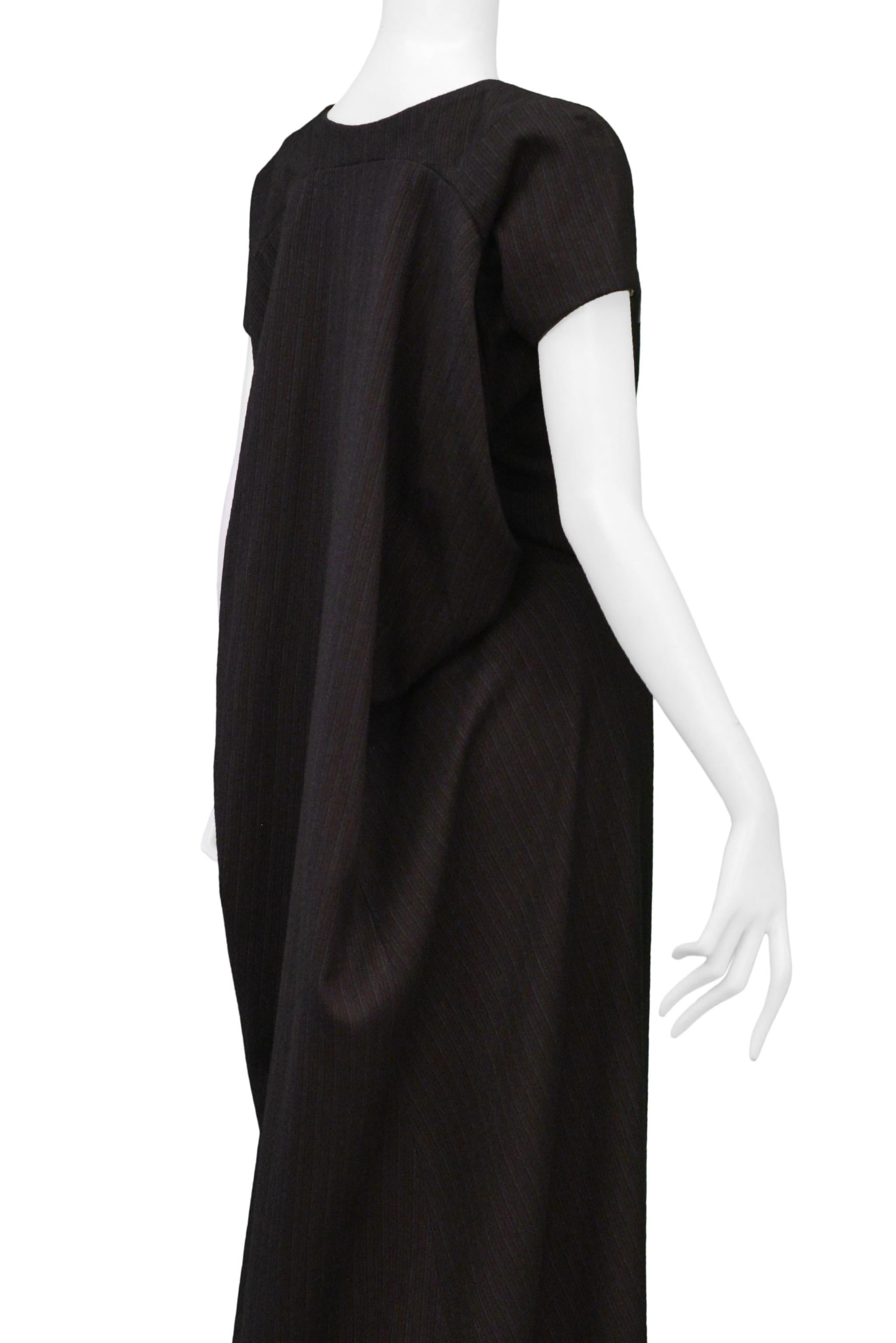 Junya Watanabe Brown Wool Pinstripe Concept Maxi Dress 1996 In Excellent Condition For Sale In Los Angeles, CA
