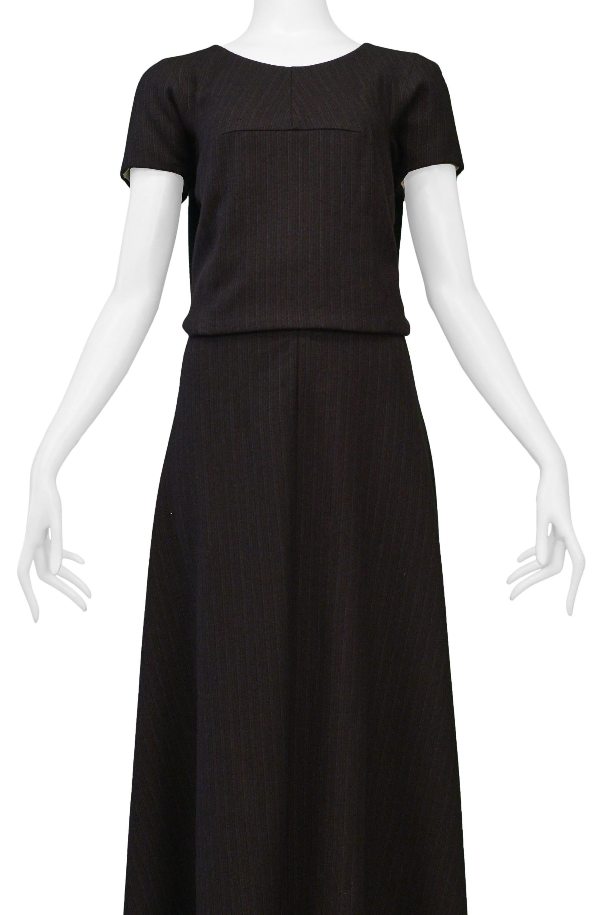 Junya Watanabe Brown Wool Pinstripe Concept Maxi Dress 1996 For Sale 1
