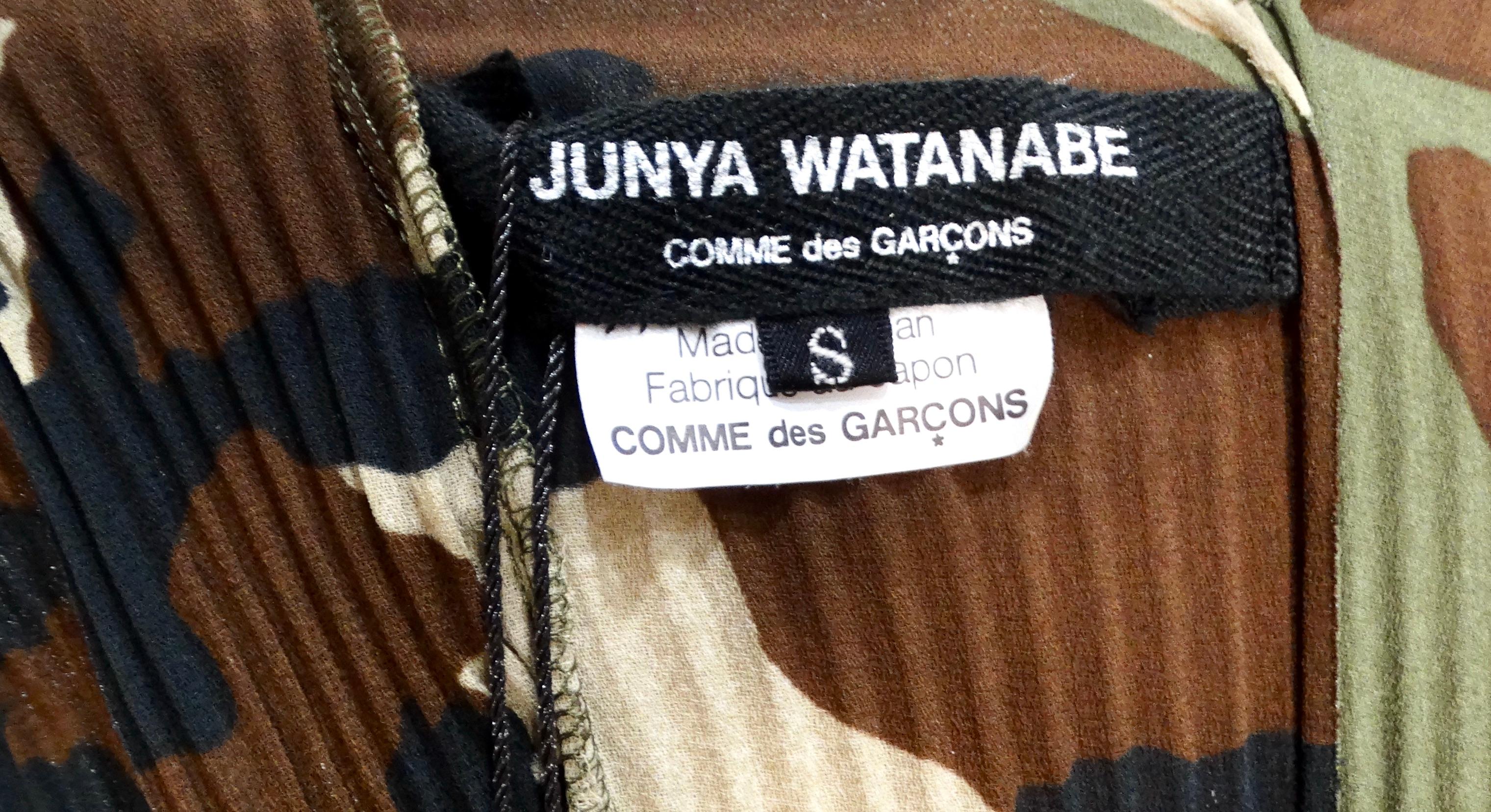 Junya Watanabe CDG 2010 Runway Green Camo Print Pleated Asymmetrical Dress 5