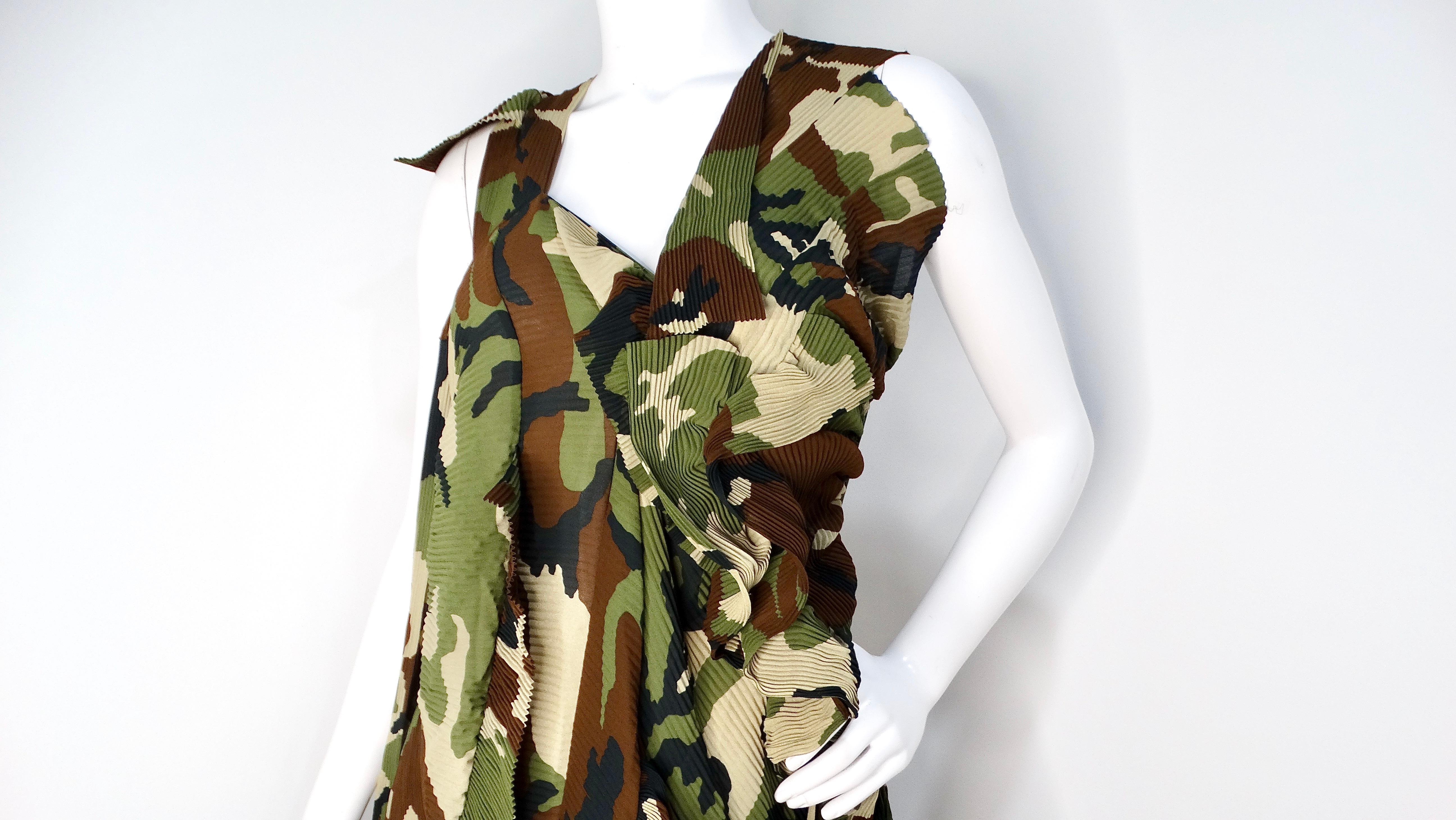 Black Junya Watanabe CDG 2010 Runway Green Camo Print Pleated Asymmetrical Dress