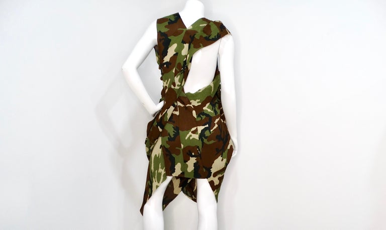 Junya Watanabe CDG 2010 Runway Green Camo Print Pleated Asymmetrical Dress  at 1stDibs