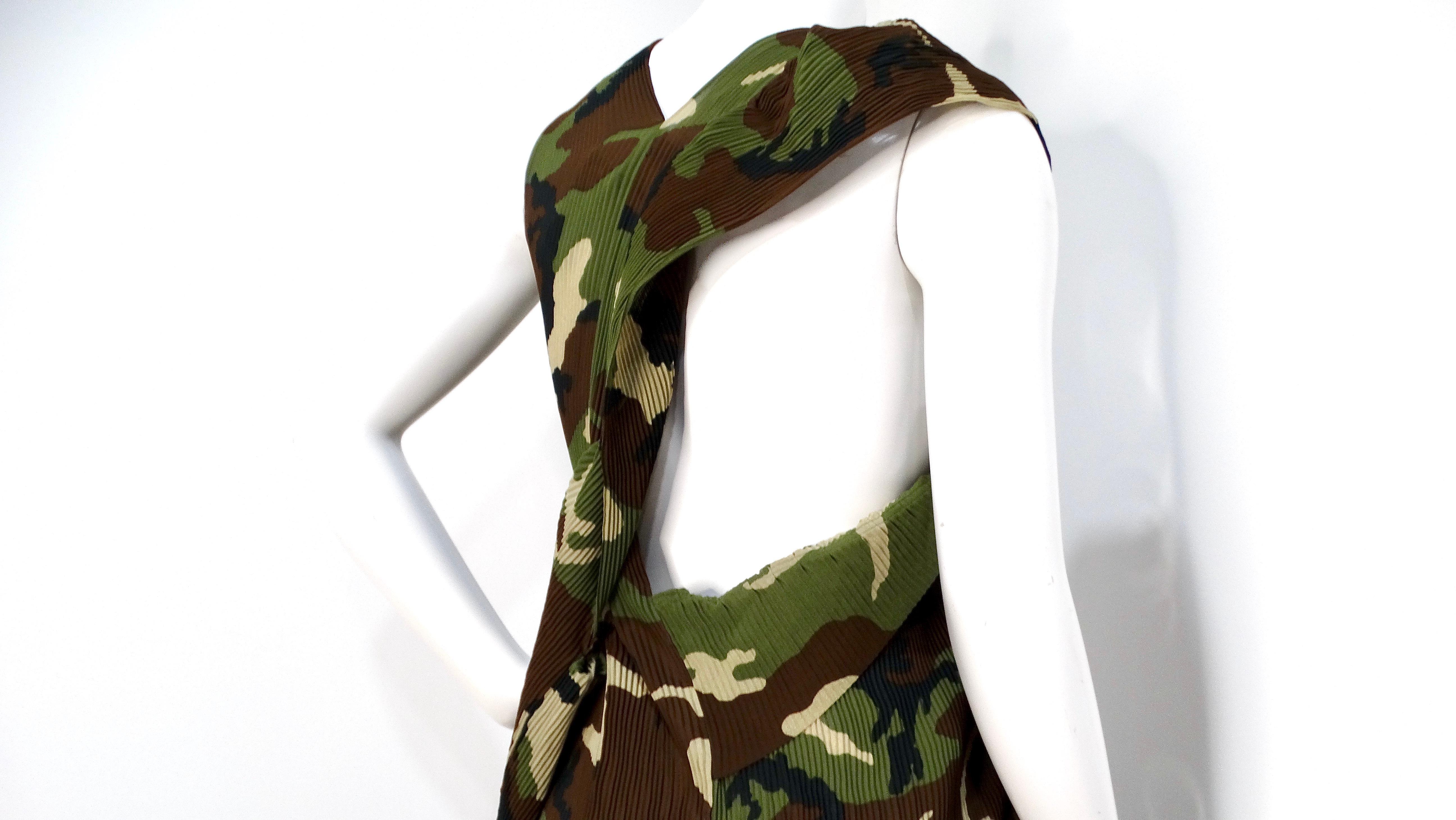 Junya Watanabe CDG 2010 Runway Green Camo Print Pleated Asymmetrical Dress 3
