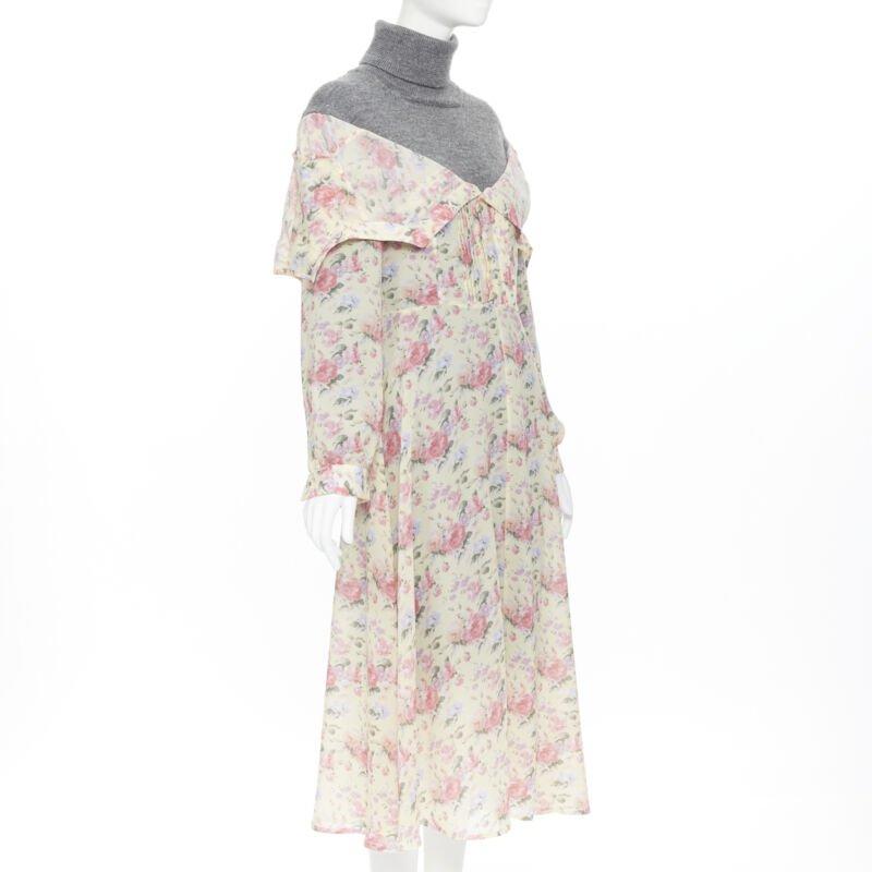 JUNYA WATANABE CDG AW18 Runway grey wool turtleneck yellow floral dress XS In New Condition In Hong Kong, NT