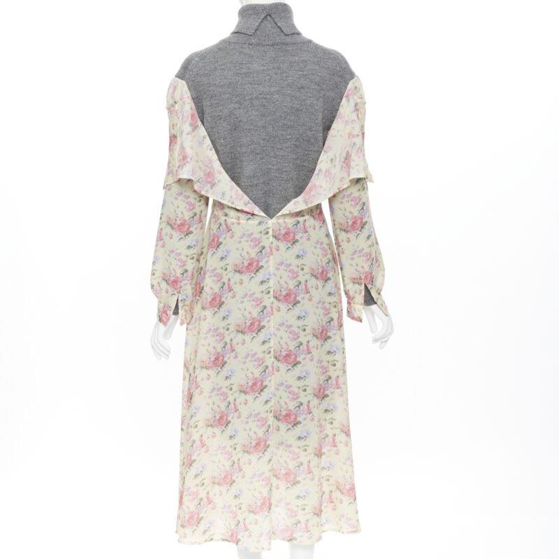 Women's JUNYA WATANABE CDG AW18 Runway grey wool turtleneck yellow floral dress XS