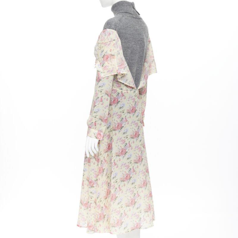 JUNYA WATANABE CDG AW18 Runway grey wool turtleneck yellow floral dress XS 2