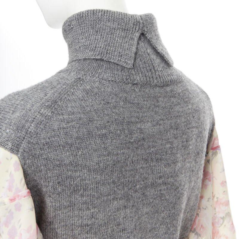 JUNYA WATANABE CDG AW18 Runway grey wool turtleneck yellow floral dress XS 3