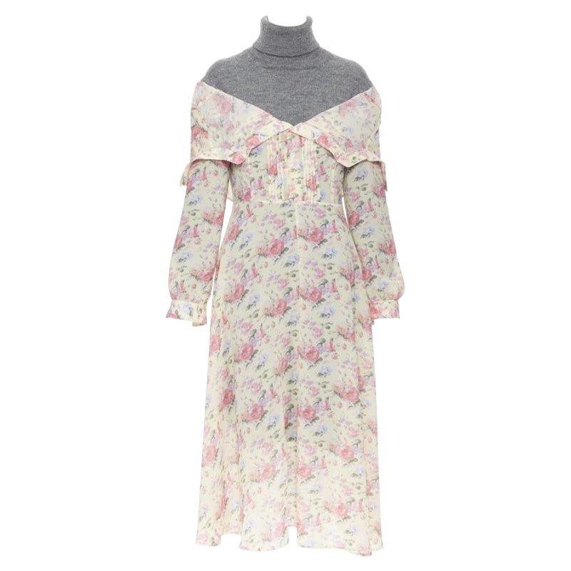 JUNYA WATANABE CDG AW18 Runway grey wool turtleneck yellow floral dress XS
