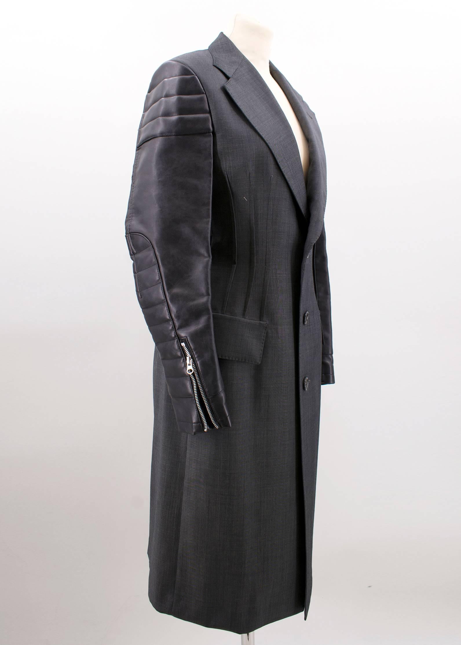 Black Junya Watanabe charcoal wool and faux leather coat
