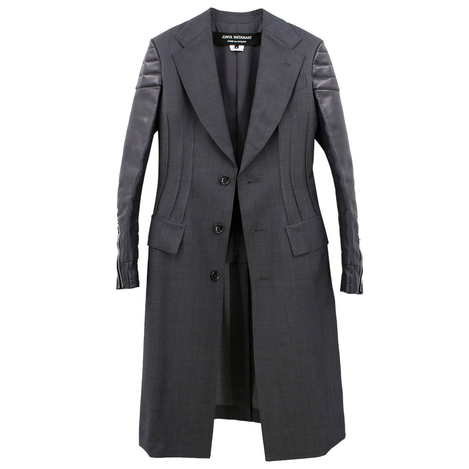 Women's Junya Watanabe charcoal wool and faux leather coat
