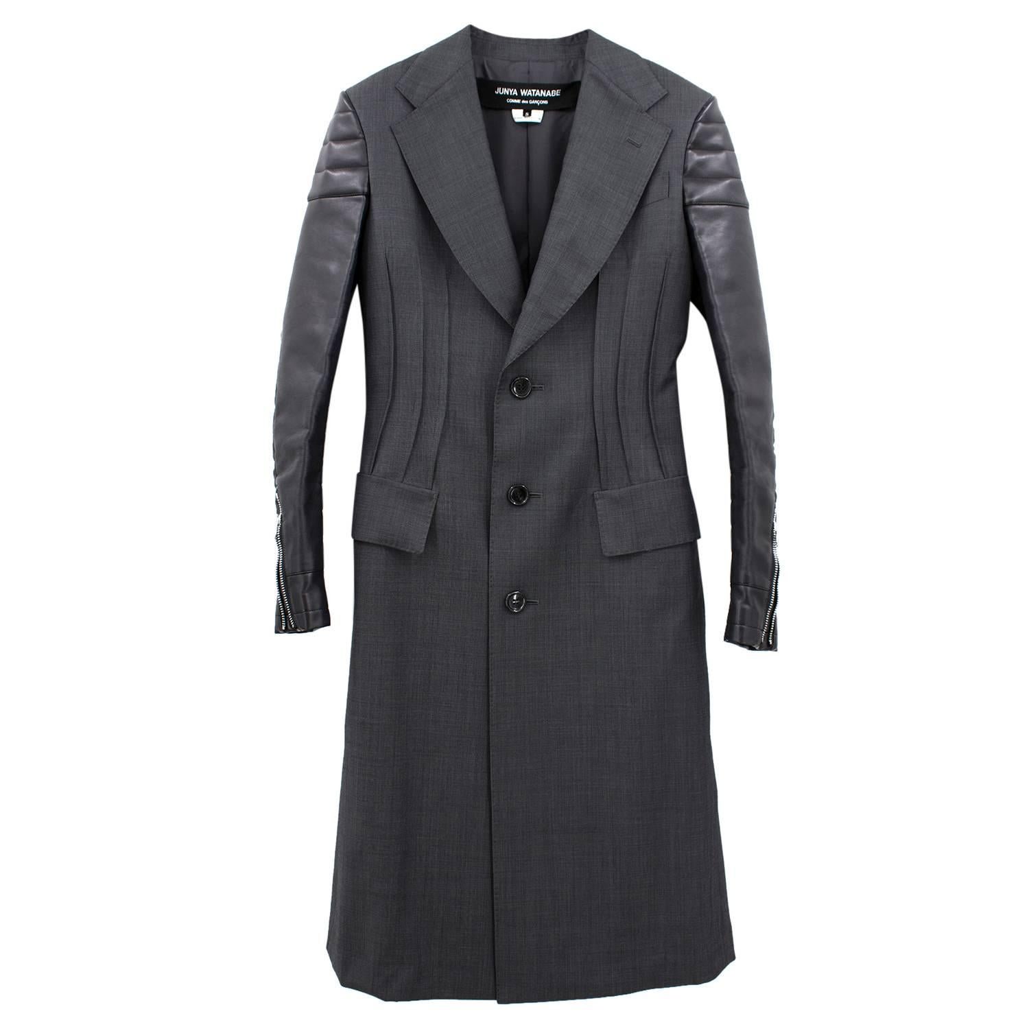 Junya Watanabe charcoal wool and faux leather coat 1