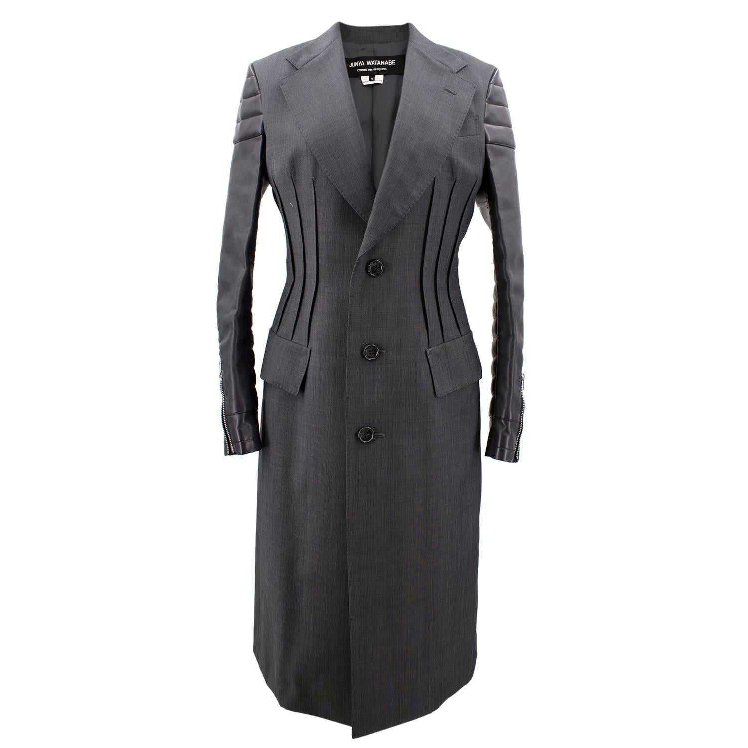 Junya Watanabe charcoal wool and faux leather coat