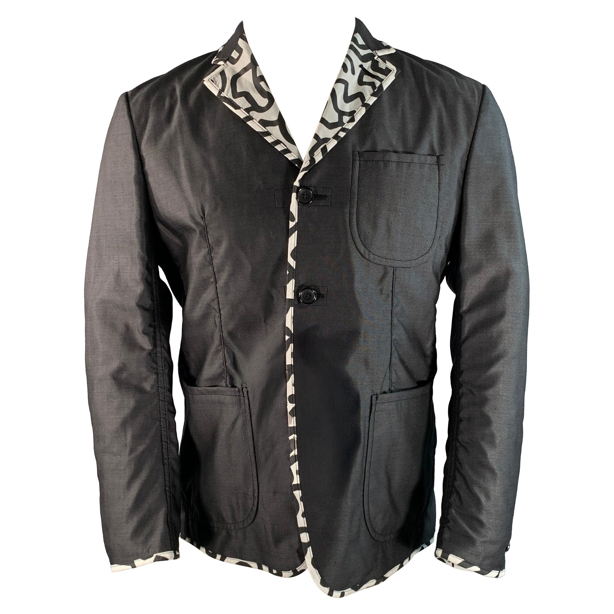 JUNYA WATANABE Chest Size S Grey Black & White Silk Blend Sport Coat