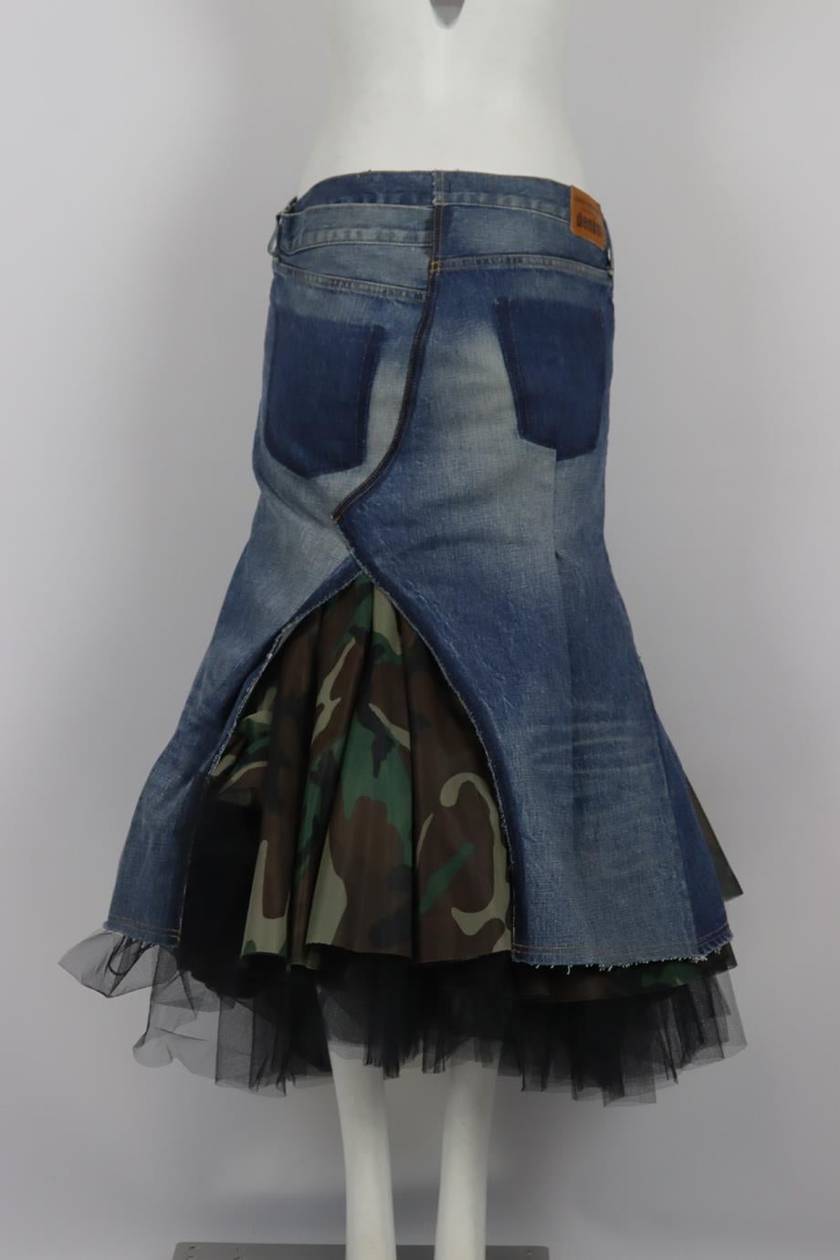 Women's Junya Watanabe Comme Des Garçon Asymmetric Tulle Trimmed Denim Midi Skirt Medium