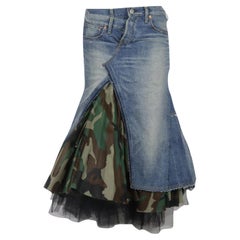 Junya Watanabe Comme Des Garçon Asymmetric Tulle Trimmed Denim Midi Skirt Medium