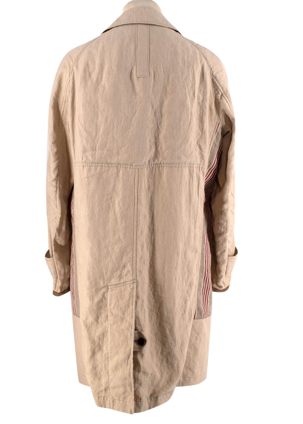 Junya Watanabe Comme Des Garcons Beige Linen Striped Coat - US 6 In New Condition For Sale In London, GB