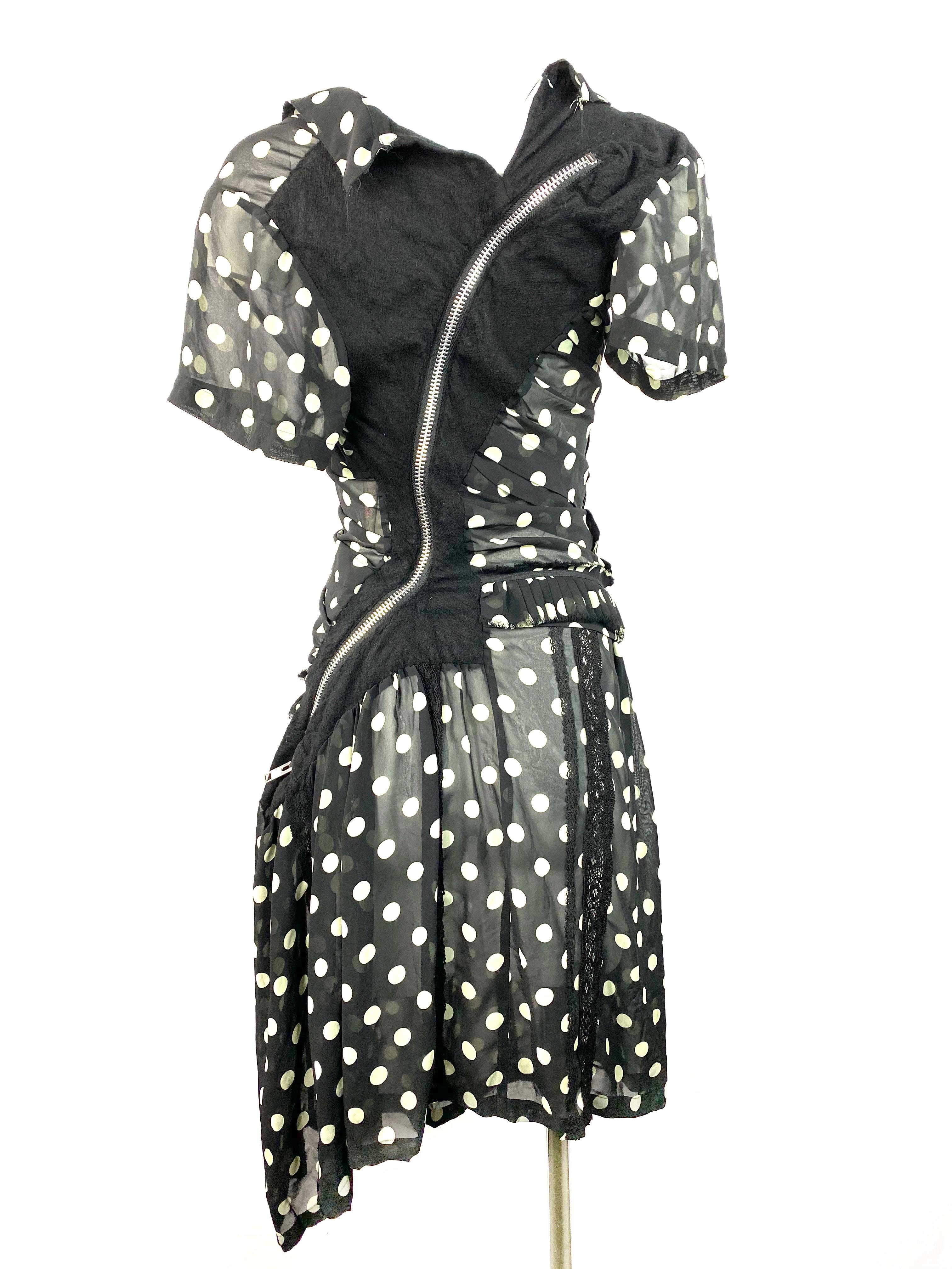 Junya Watanabe Comme des Garcons Black and White Polka Dot Dress Size S In Excellent Condition In Beverly Hills, CA
