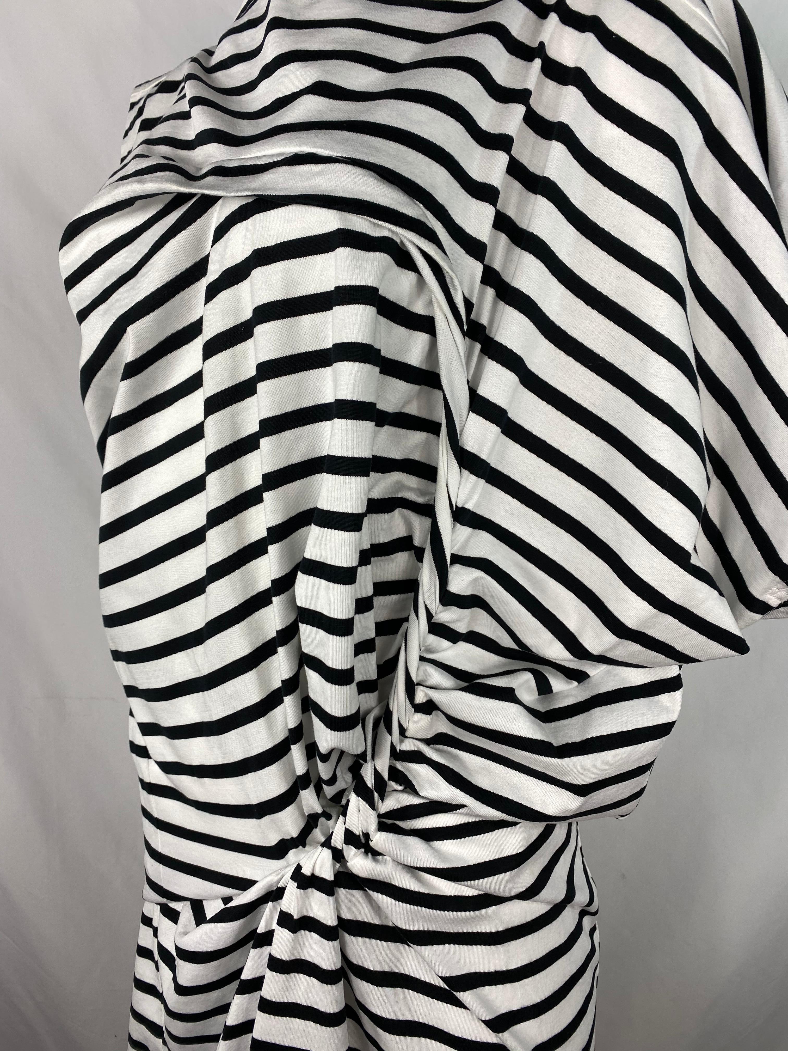 Gray Junya Watanabe Comme Des Garcons Black and White Striped Mini Dress, Size S