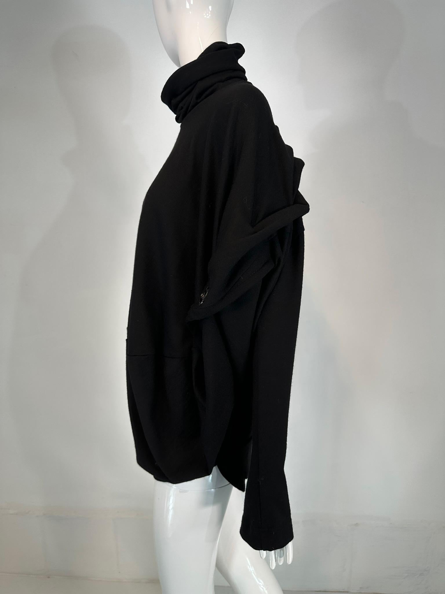 Junya Watanabe Comme des Garcons Schwarz Wolle Turtle Neck Big Snap Pullover Groß im Angebot 7