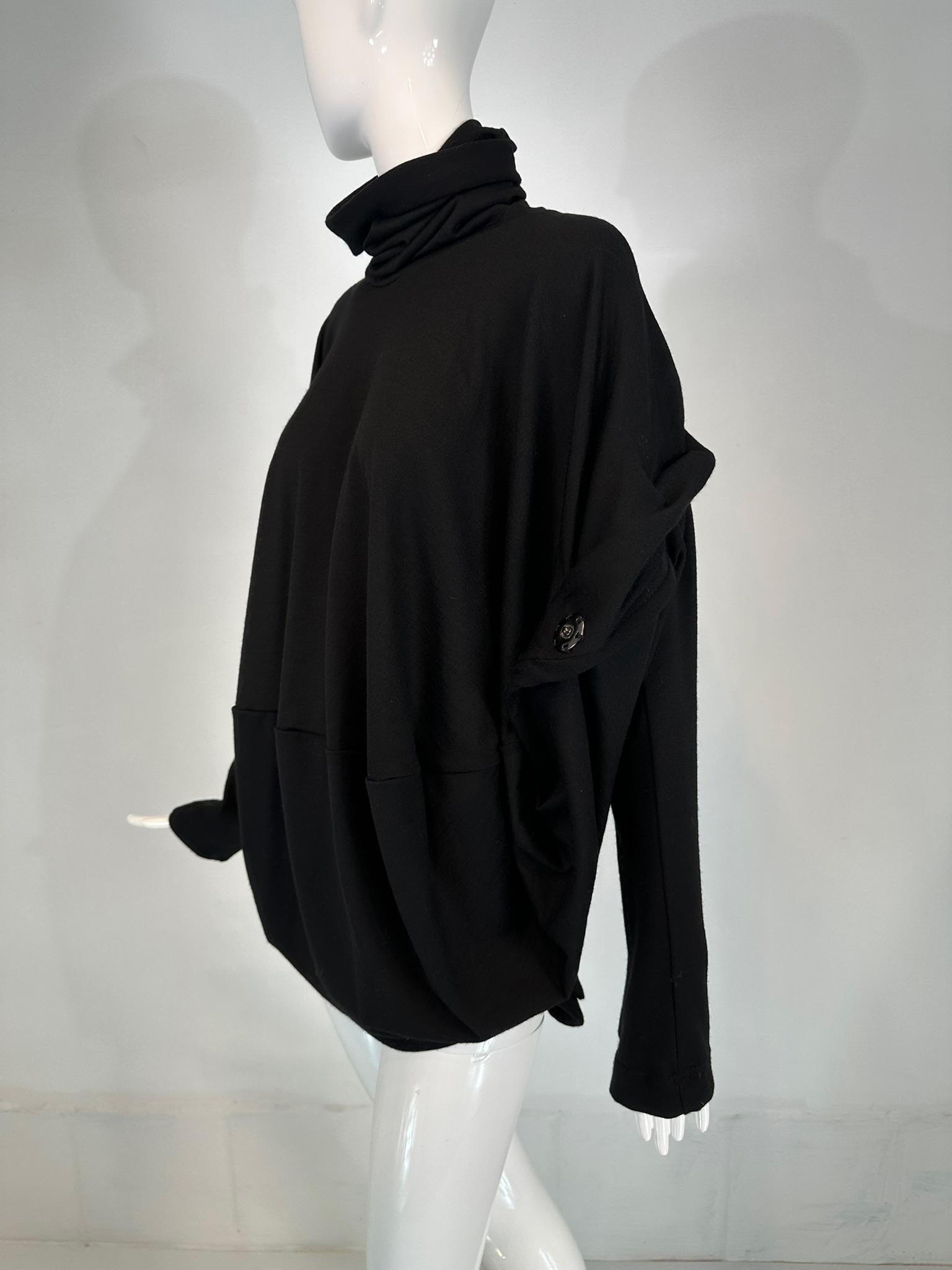 Junya Watanabe Comme des Garcons Schwarz Wolle Turtle Neck Big Snap Pullover Groß im Angebot 8