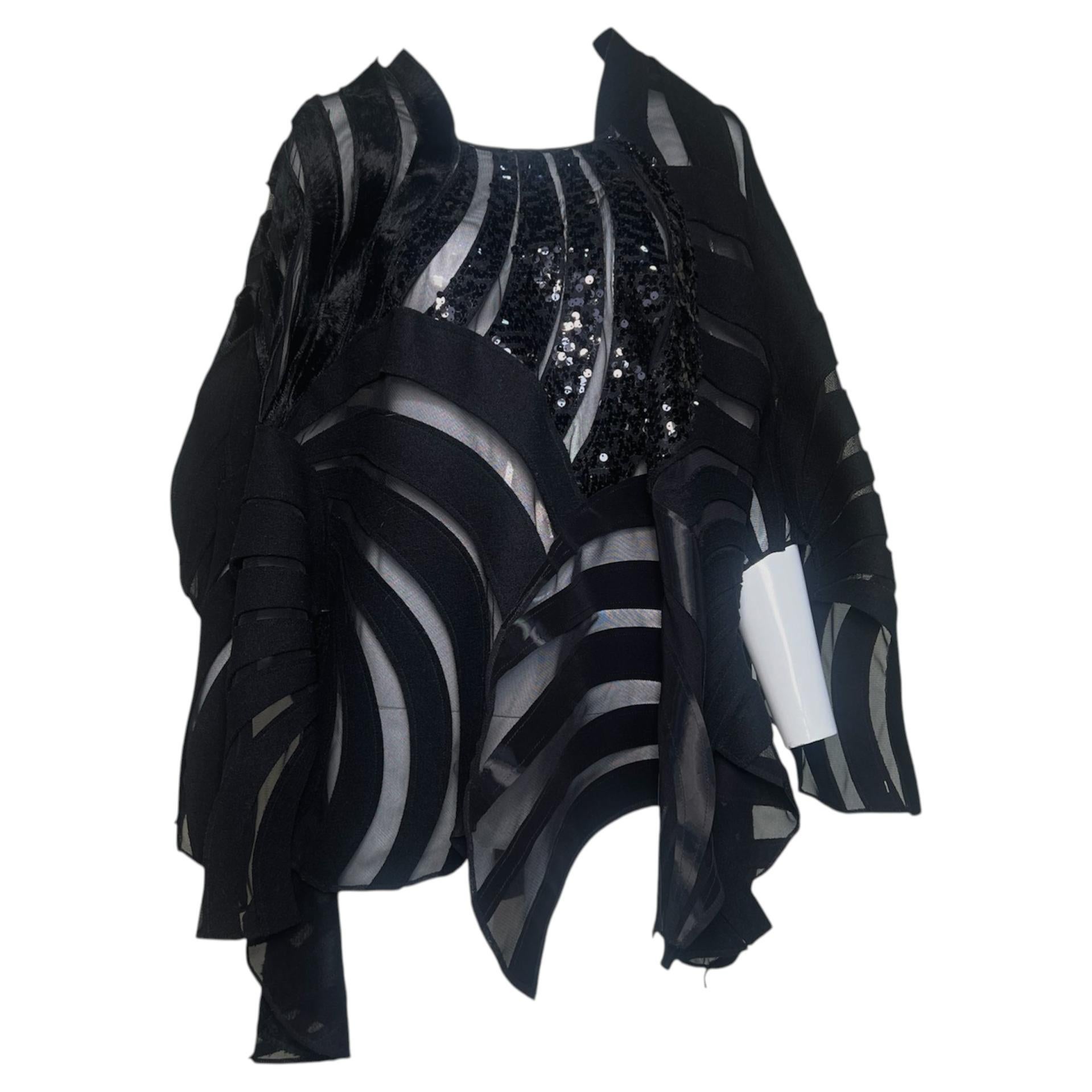 Blusa de malla con lentejuelas y patchwork negro de Junya Watanabe Comme des Garçons, otoño de 2014 en venta
