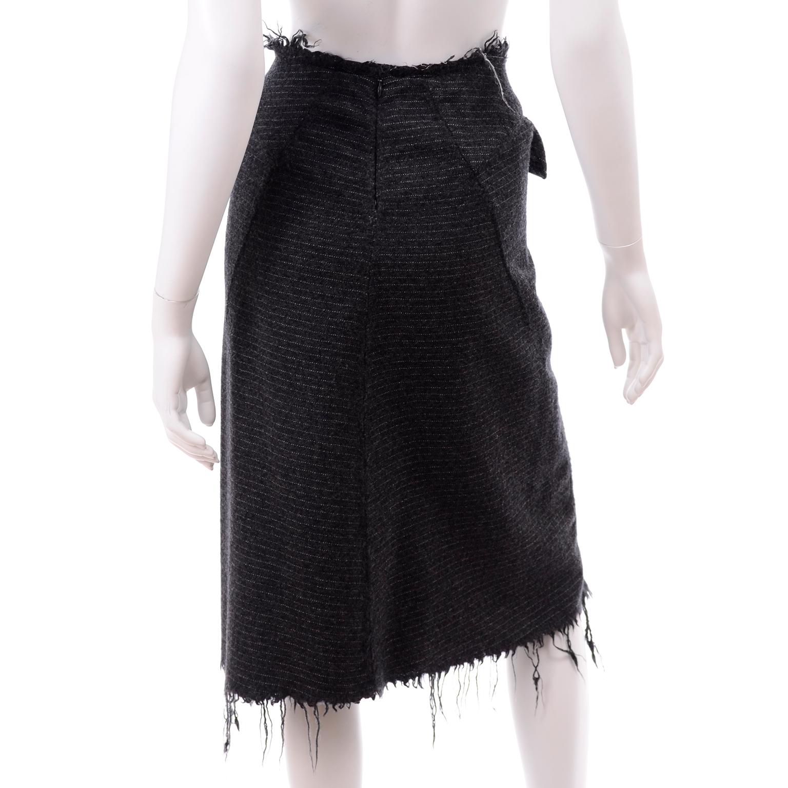 Women's Junya Watanabe Comme des Garcons Fall Winter 2003 Distressed Gray Wool Skirt