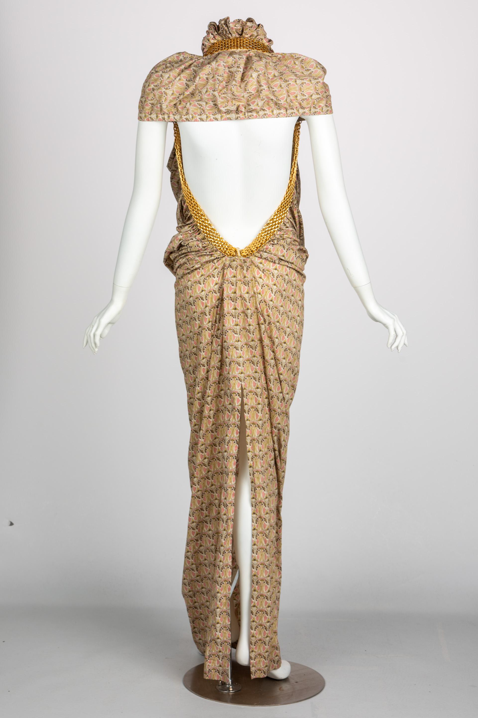 Junya Watanabe Comme des Garcons Floral Gold Chain Cut Out Back Dress, 2008 In Excellent Condition In Boca Raton, FL