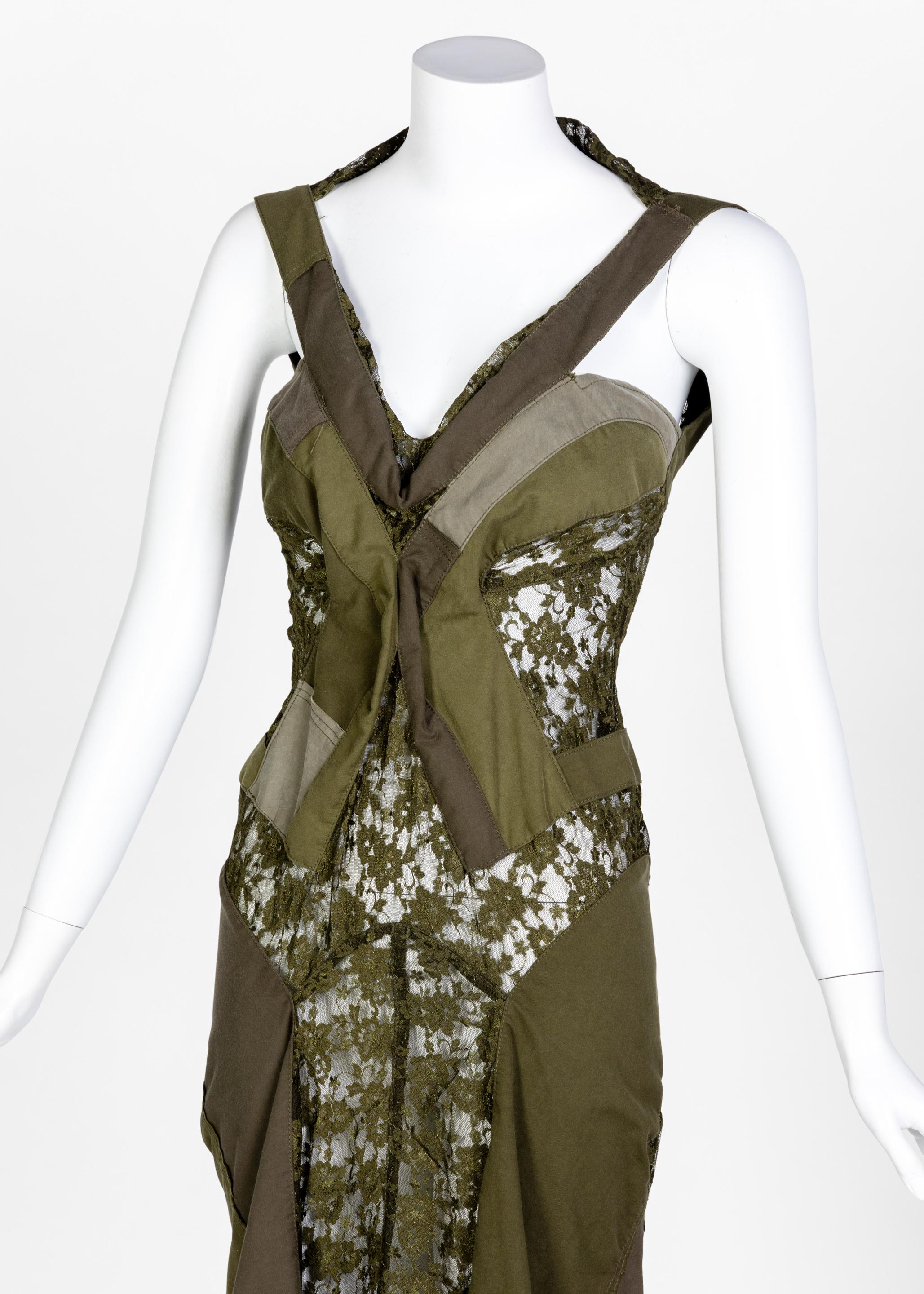 Junya Watanabe Comme des Garcons Green Sleeveless Lace Patch-Work Dress, 2006 2