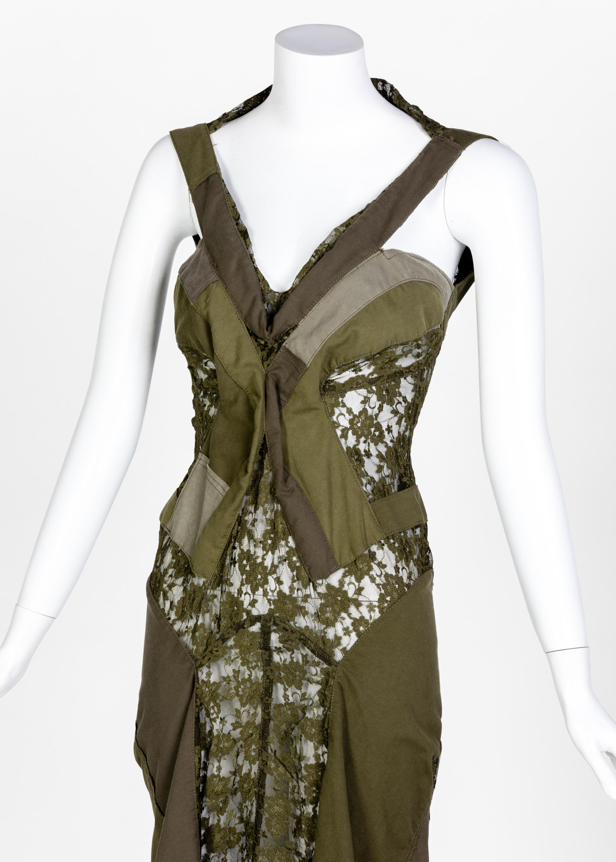 Junya Watanabe Comme des Garcons Green Sleeveless Lace Patch-Work Dress, 2006 For Sale 3