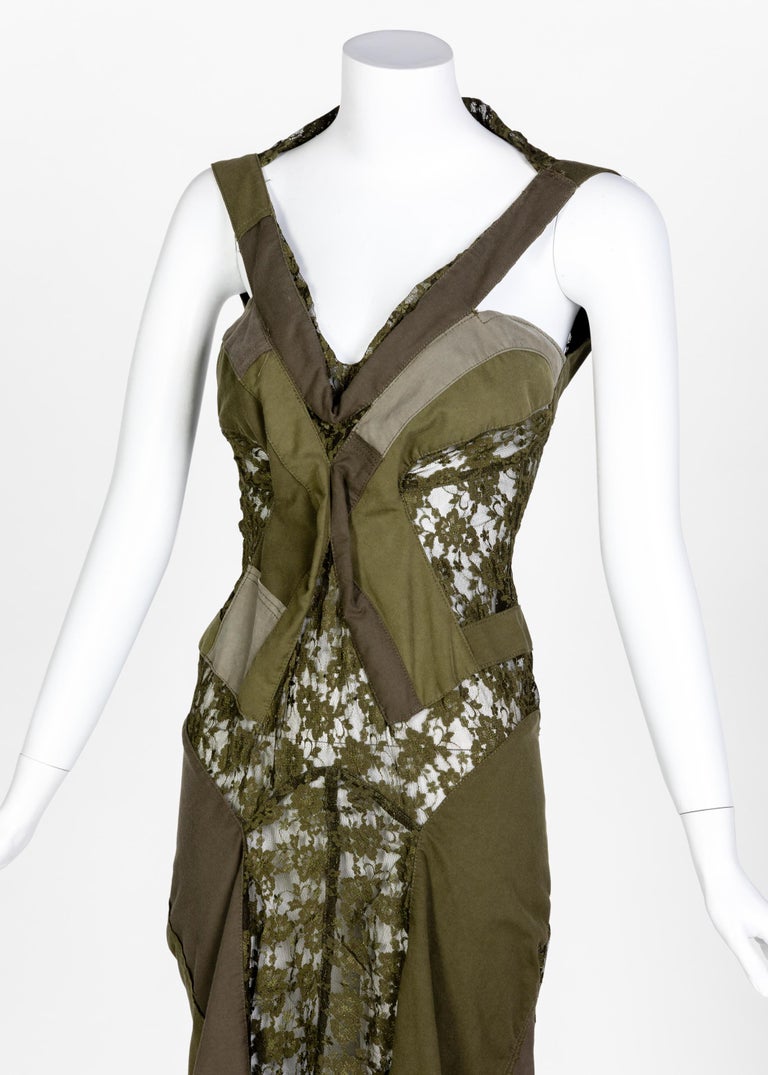 Junya Watanabe Comme des Garcons Green Sleeveless Lace Patch-Work Dress, 2006 For Sale 6