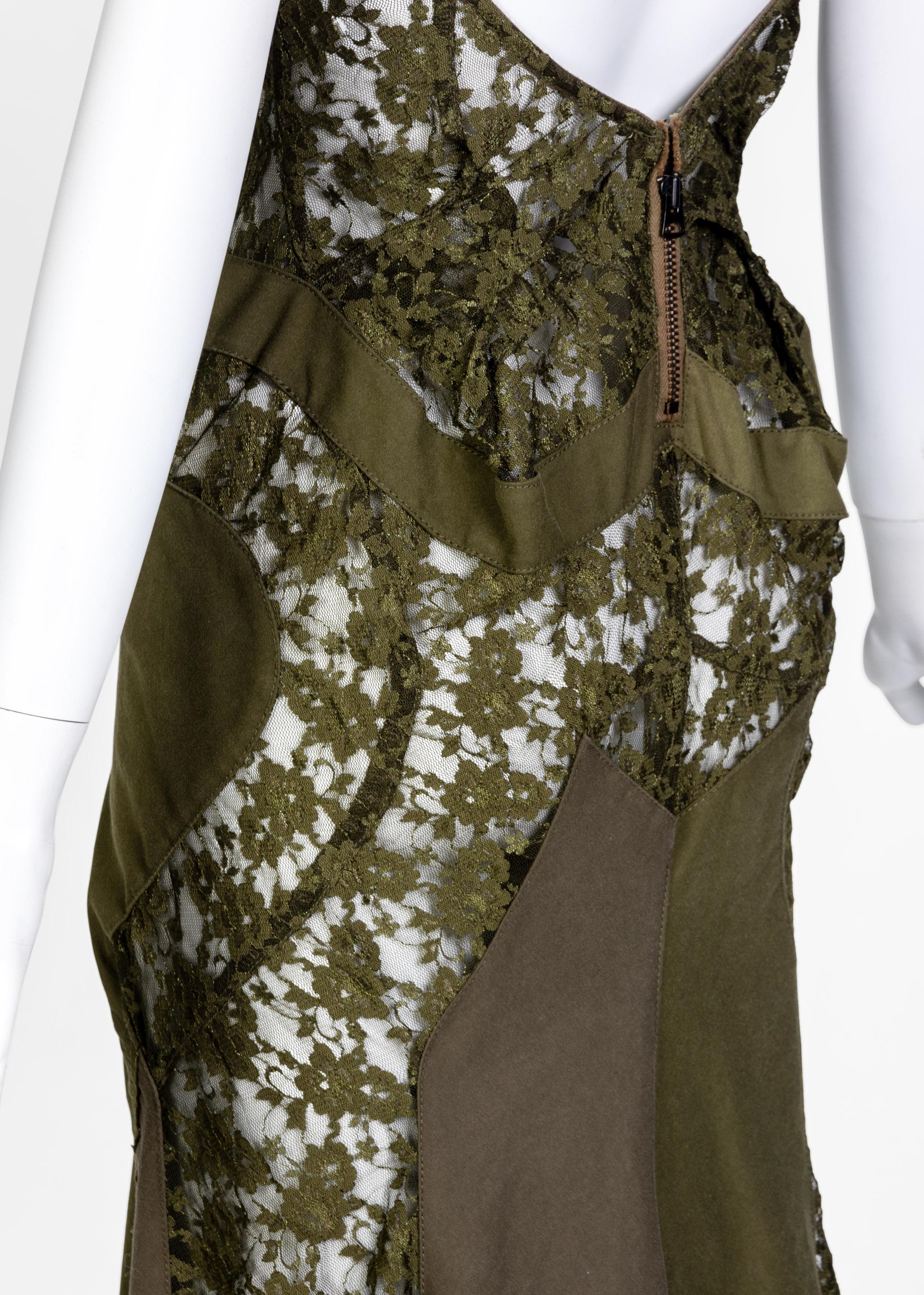 Junya Watanabe Comme des Garcons Green Sleeveless Lace Patch-Work Dress, 2006 For Sale 4