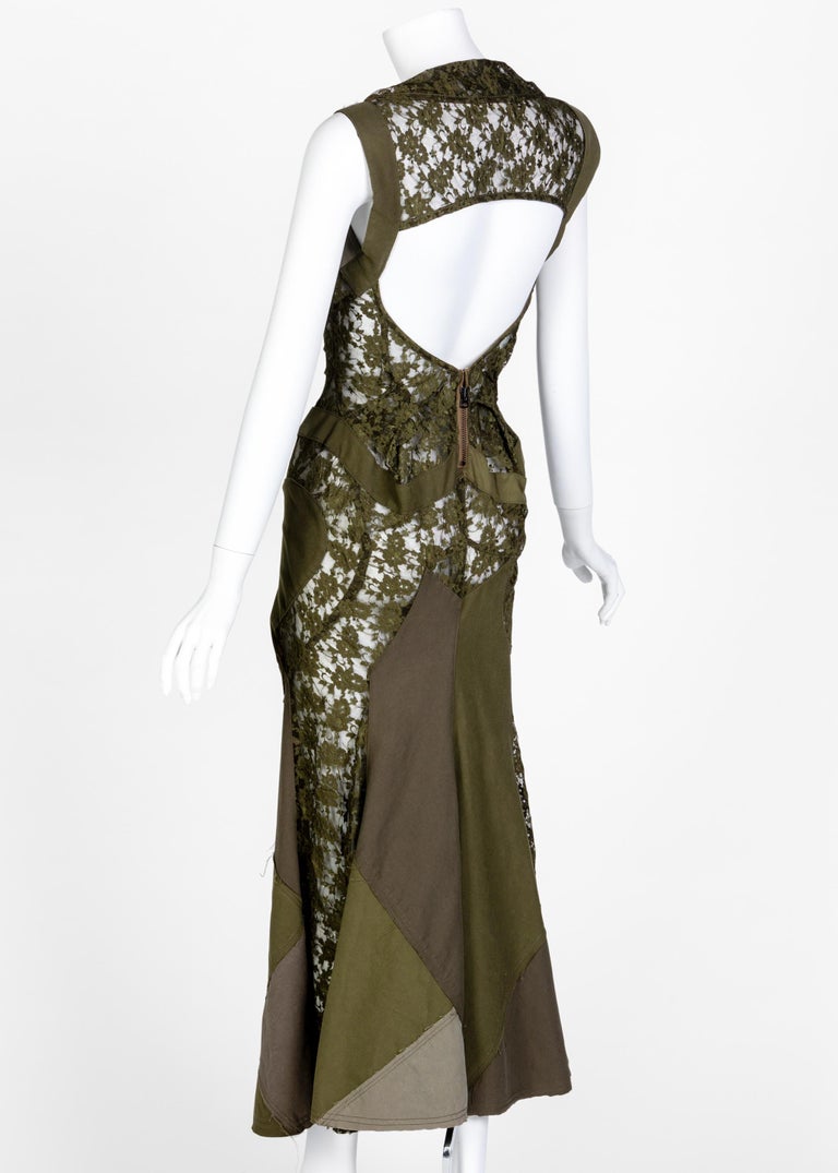 Women's Junya Watanabe Comme des Garcons Green Sleeveless Lace Patch-Work Dress, 2006 For Sale