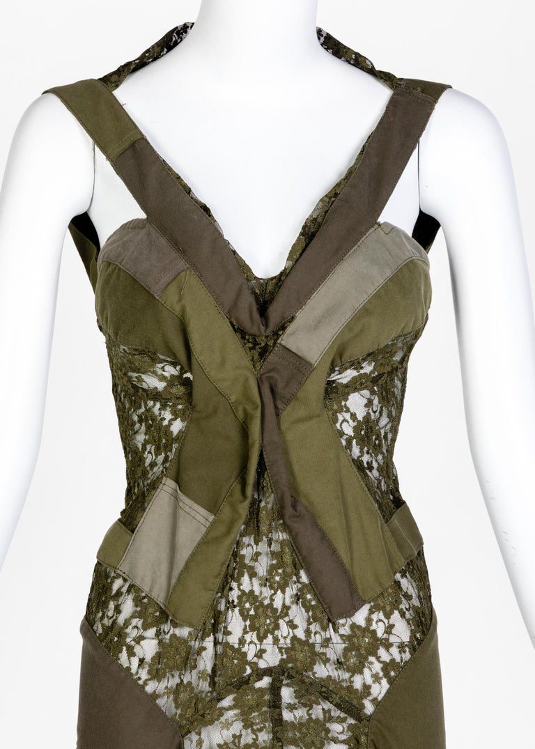 Junya Watanabe Comme des Garcons Green Sleeveless Lace Patch-Work Dress, 2006 For Sale 2