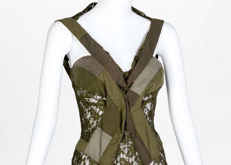 Junya Watanabe Comme des Garcons Green Sleeveless Lace Patch-Work Dress, 2006 For Sale 3