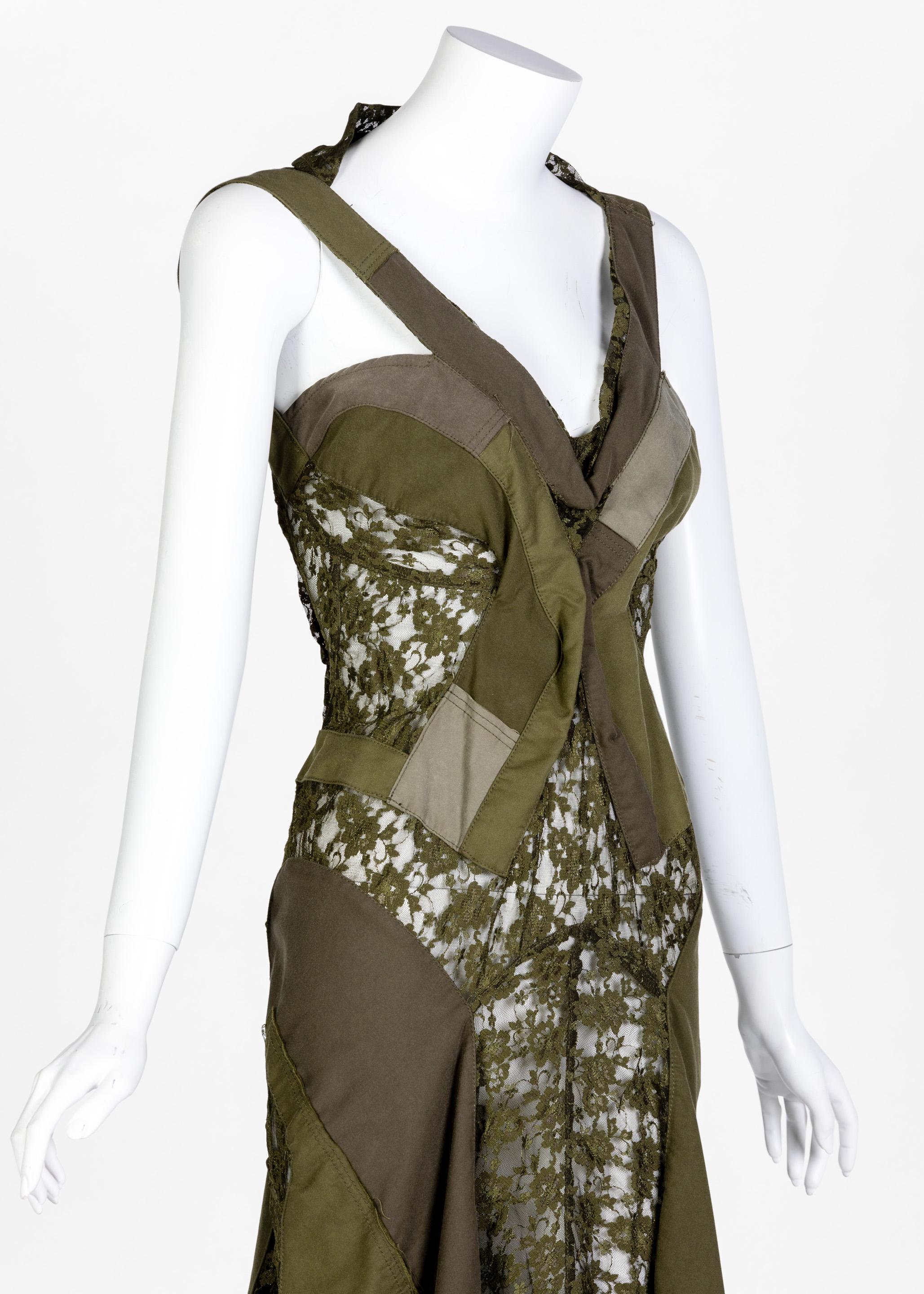 Women's Junya Watanabe Comme des Garcons Green Sleeveless Lace Patch-Work Dress, 2006