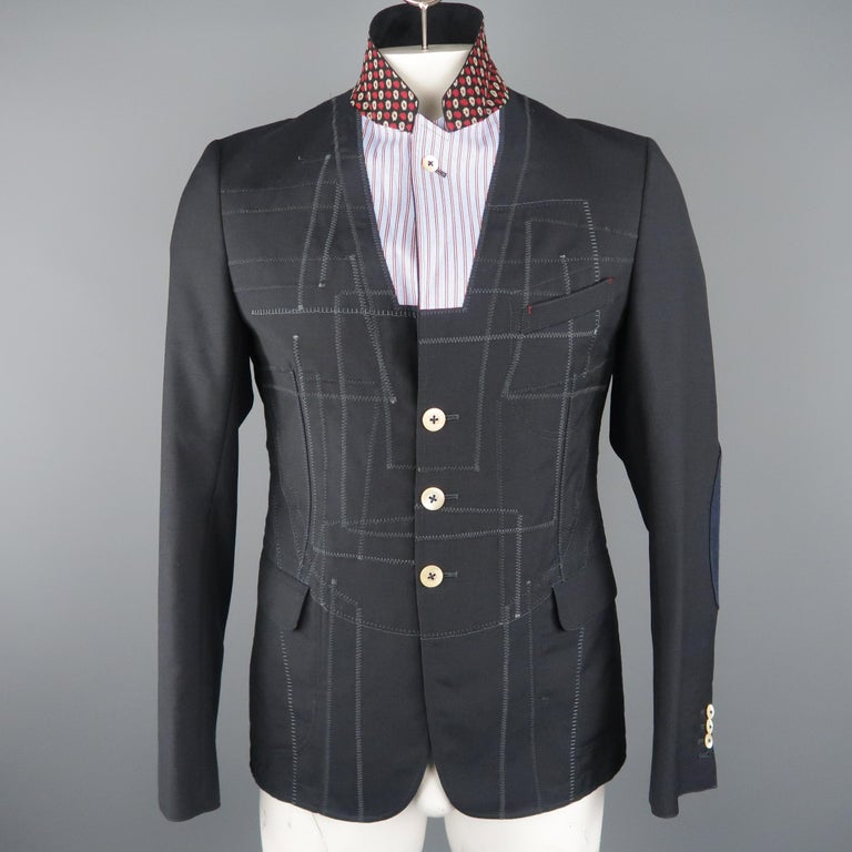 Junya Watanabe Comme des Garcons AW2001 navy red diagonal check wool coat - M S