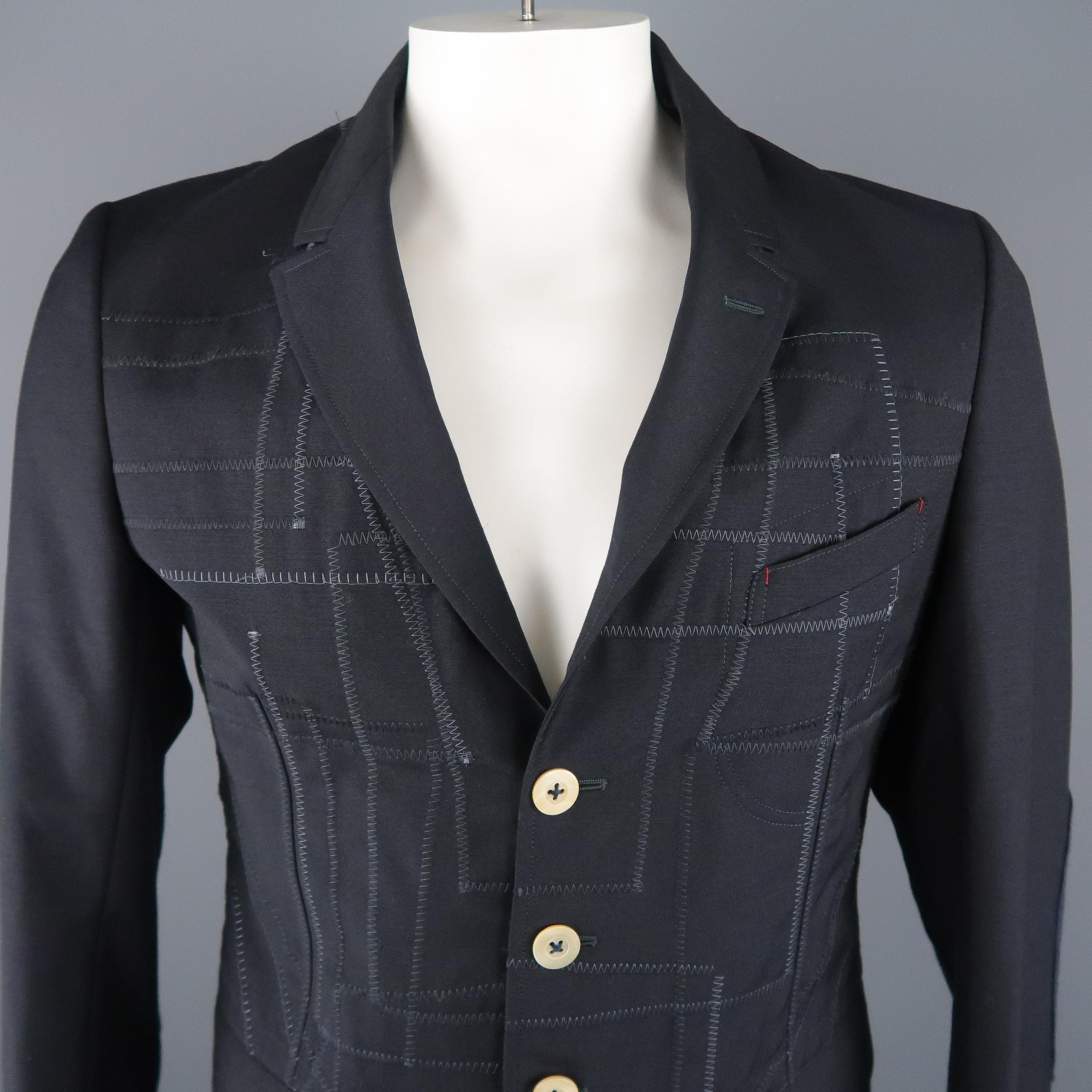 Black JUNYA WATANABE COMME DES GARCONS L Navy Patchwork Wool / Mohair Sport Coat