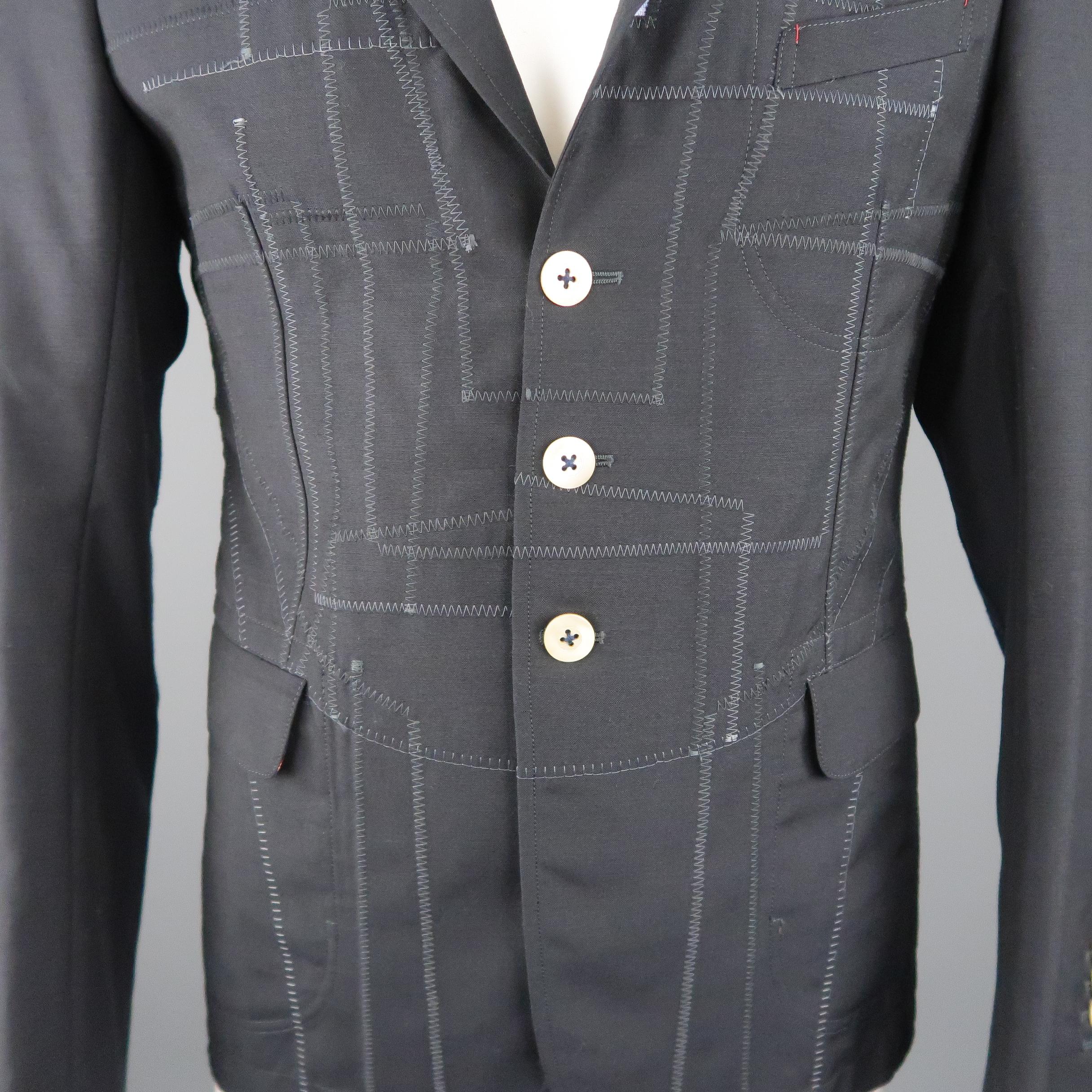 Men's JUNYA WATANABE COMME DES GARCONS L Navy Patchwork Wool / Mohair Sport Coat