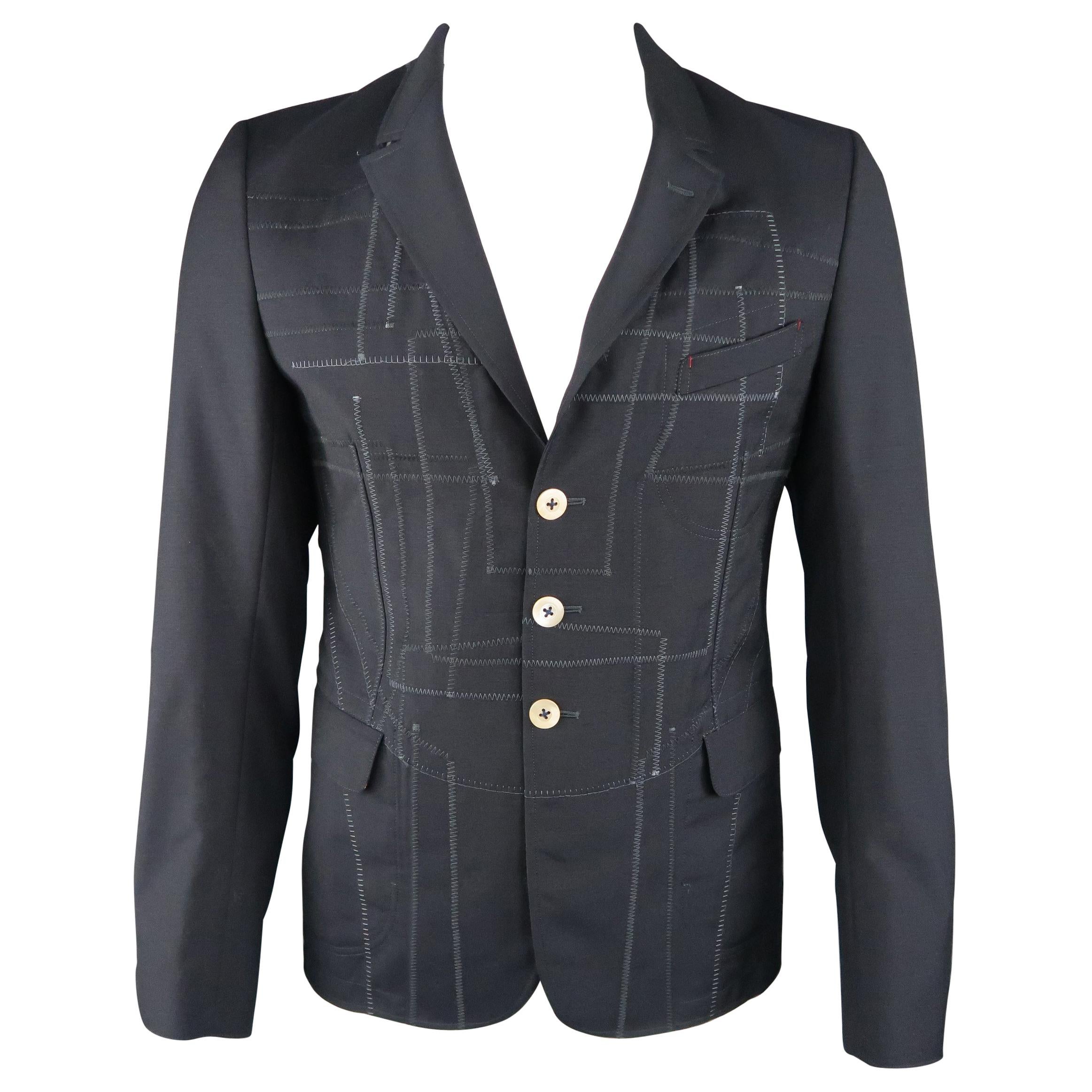 JUNYA WATANABE COMME DES GARCONS L Navy Patchwork Wool / Mohair Sport Coat