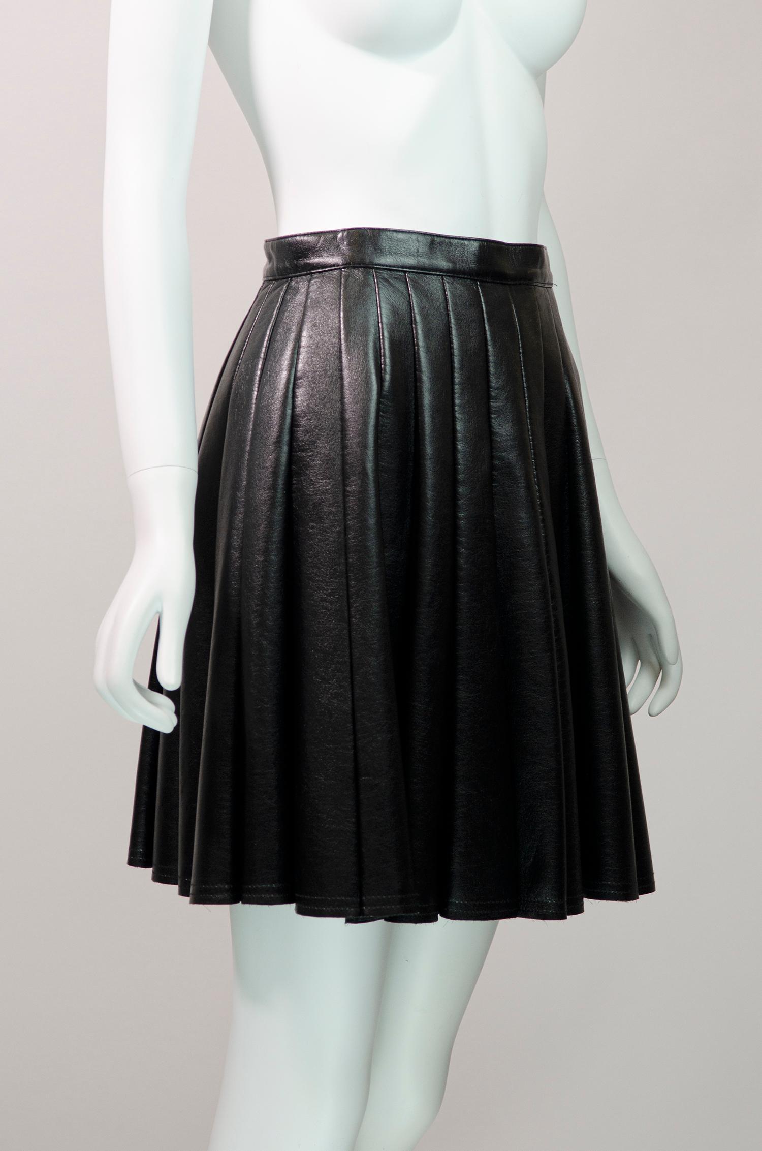 Black JUNYA WATANABE COMME DES GARCONS Leather Pleated Skirt For Sale
