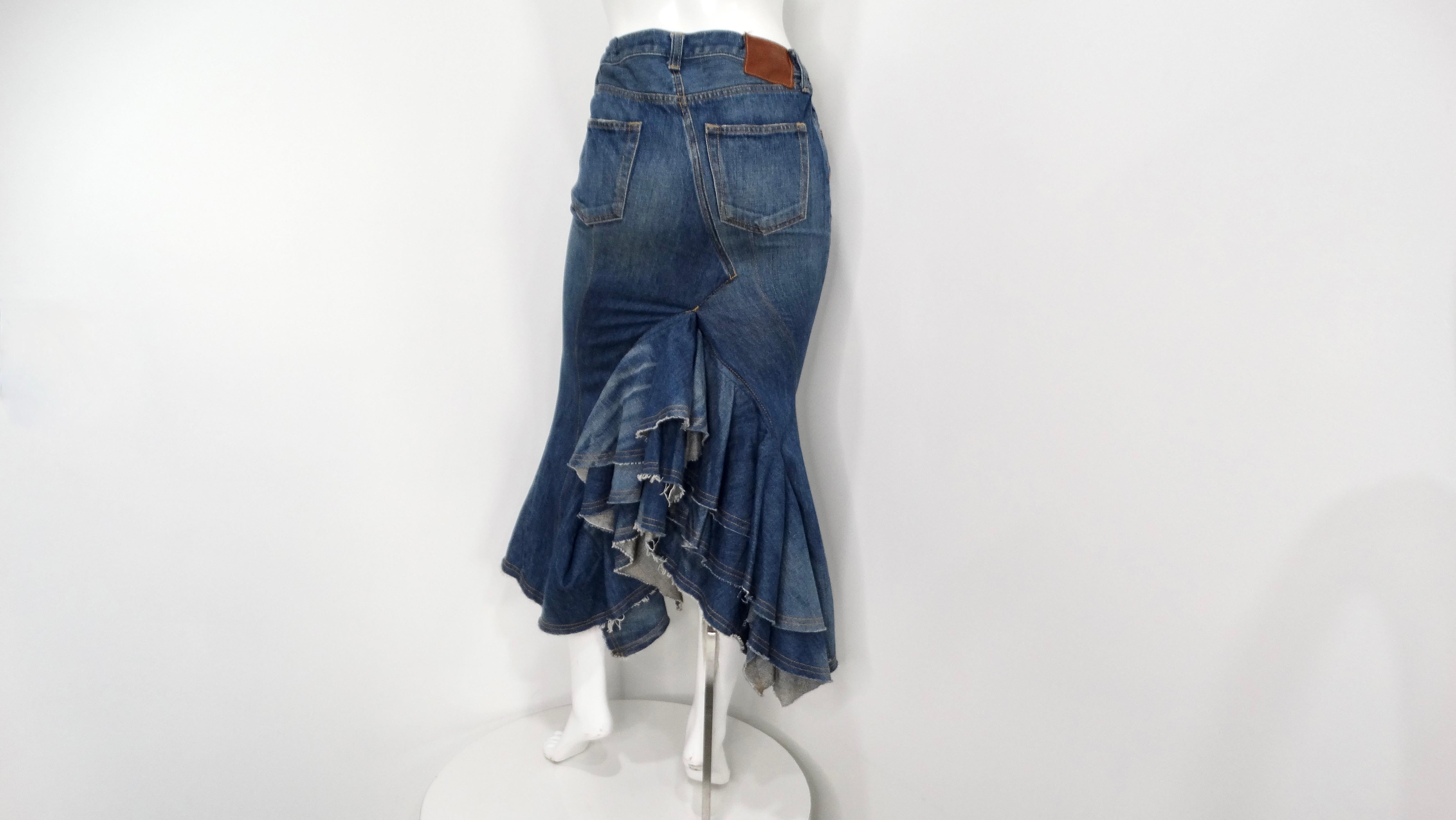 Junya Watanabe Comme des Garçons Long Denim Ruffle Back Skirt For Sale 2