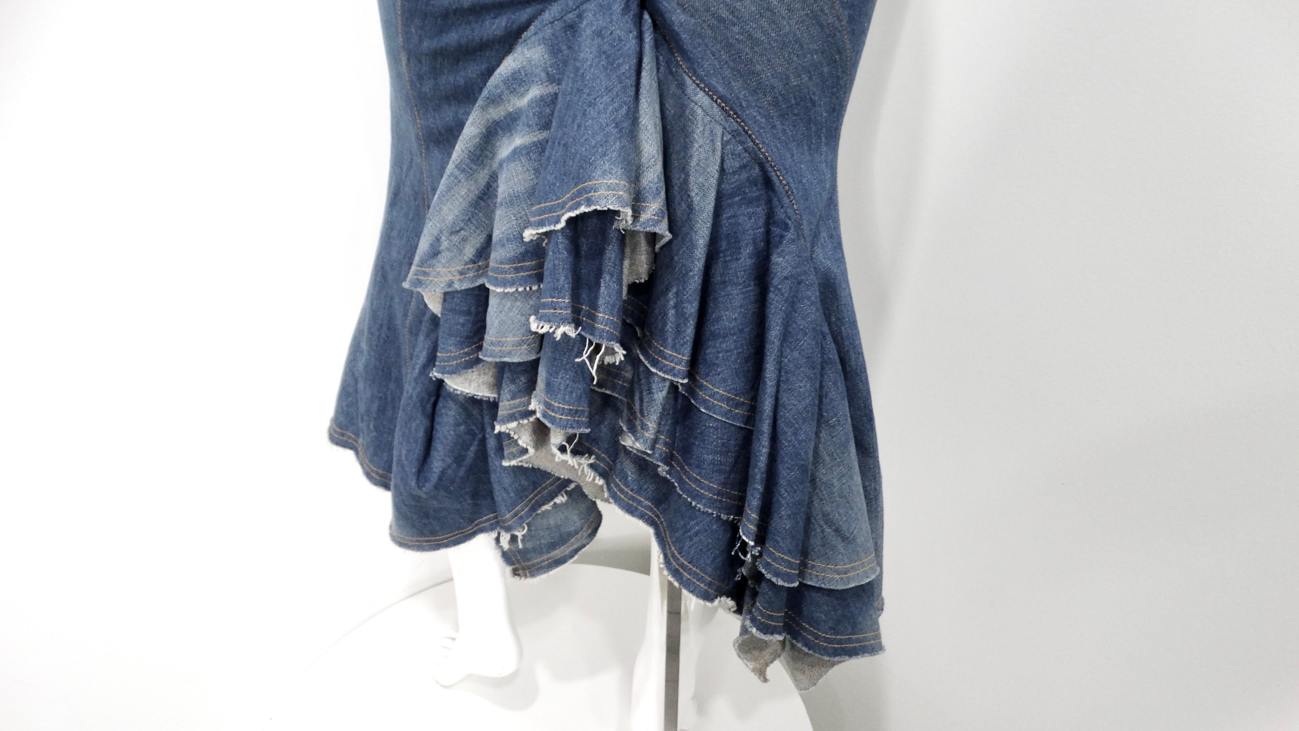 Junya Watanabe Comme des Garçons Long Denim Ruffle Back Skirt For Sale 3