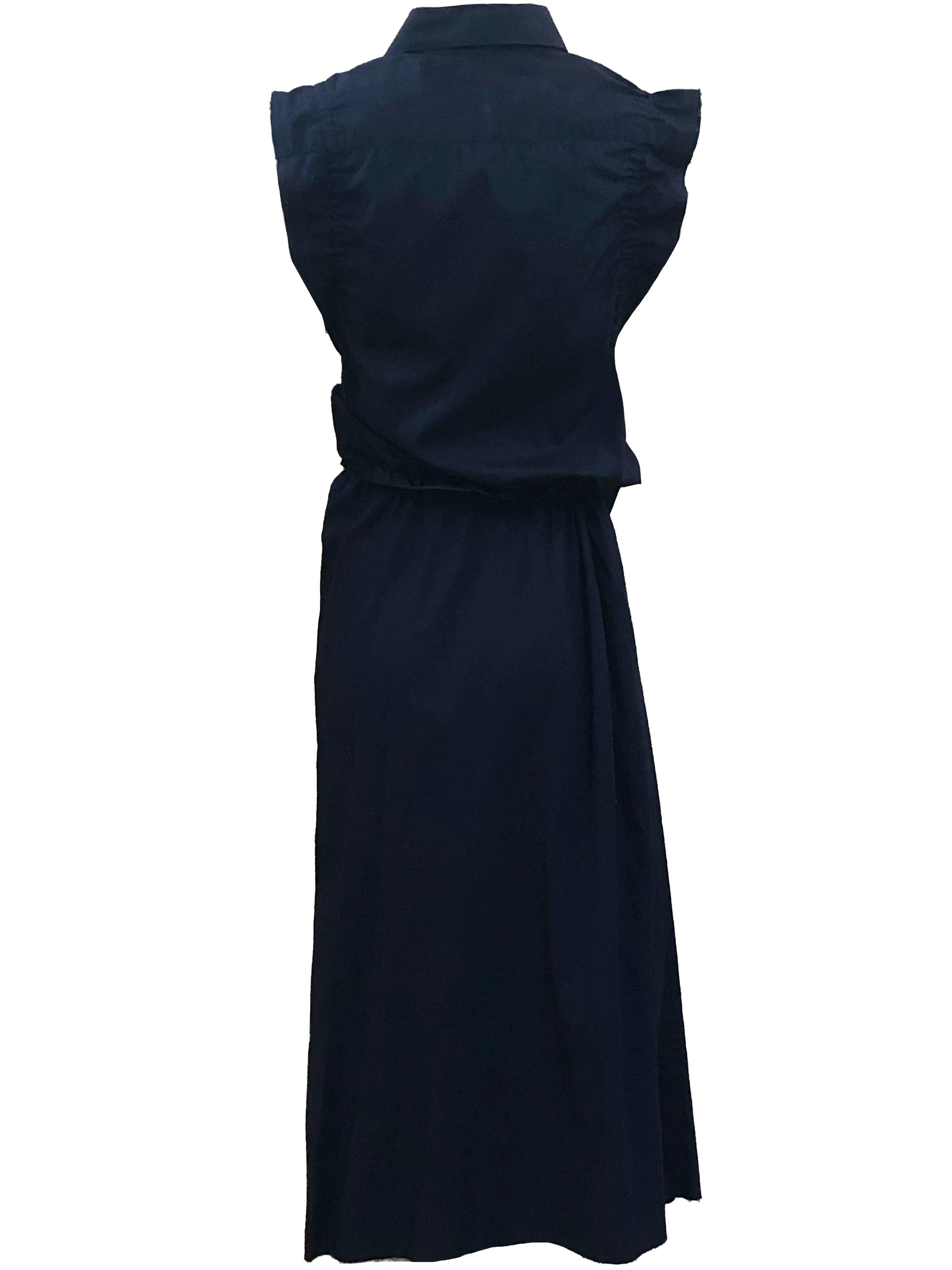 Black Junya Watanabe Comme des Garcons Navy Blue Cotton Button Up Dress, 2002 For Sale