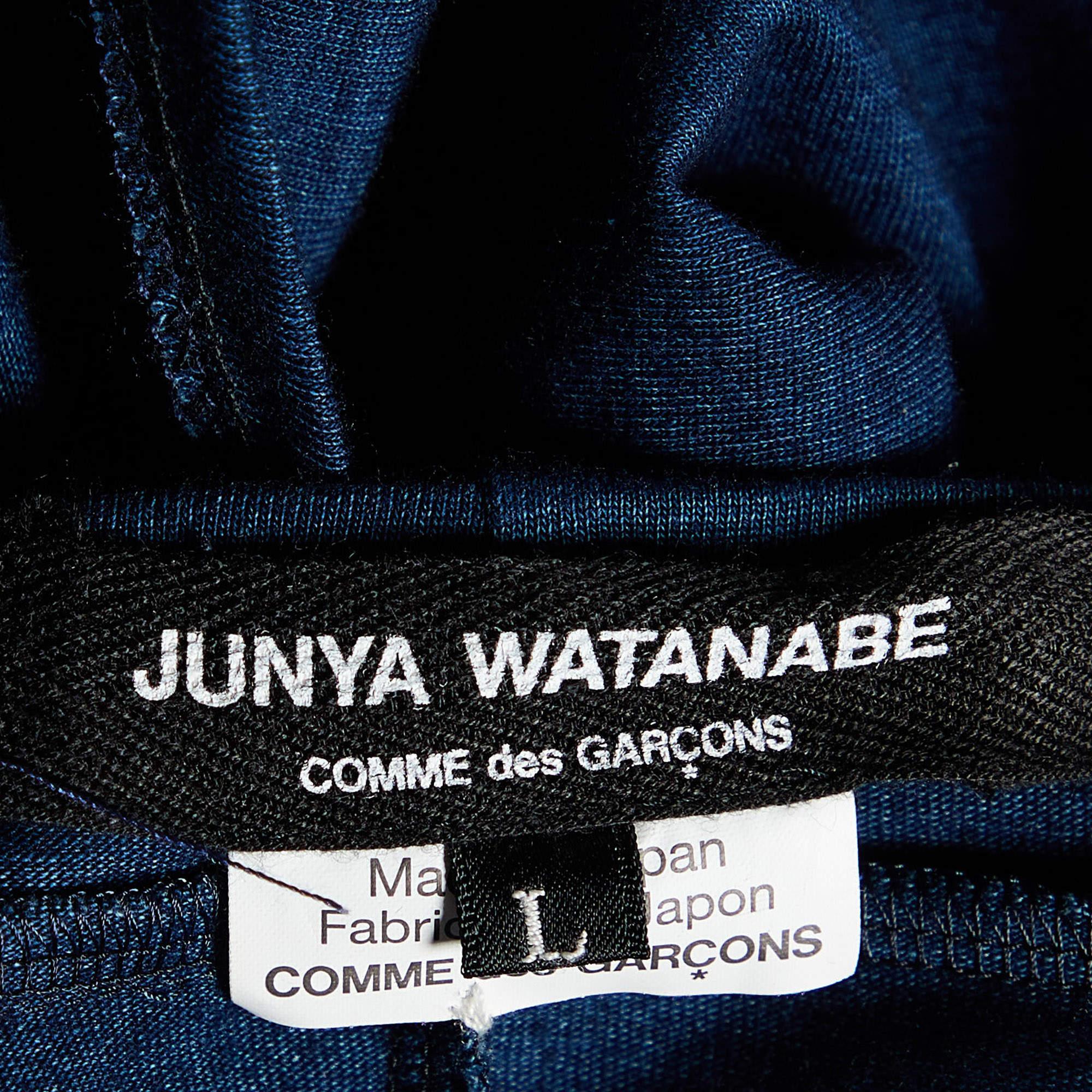 Junya Watanabe Comme des Garcons Navy Blue Cotton Knit Fringed Detail Top L In Good Condition For Sale In Dubai, Al Qouz 2